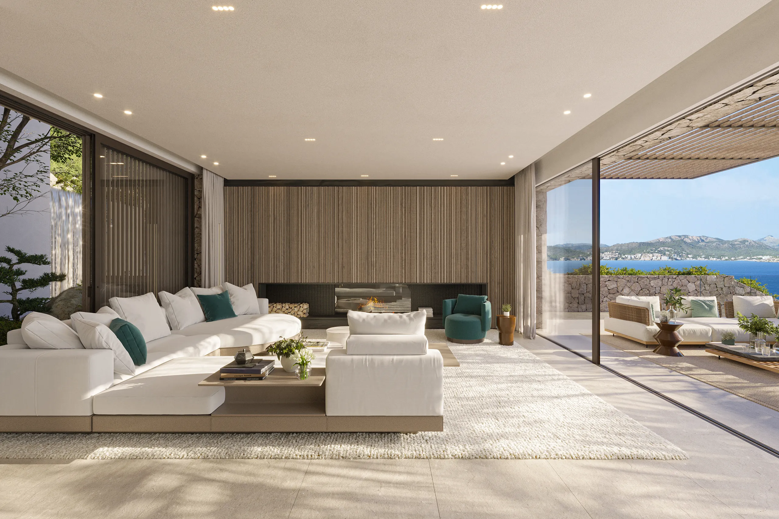 Villa Mallorca sala estar Render de arquitectura