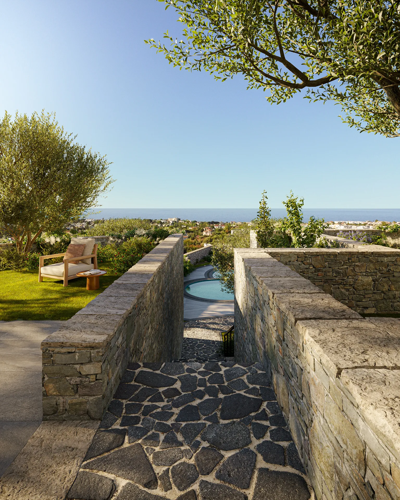 Terra Hill Alsancak Cyprus escalera Render de arquitectura