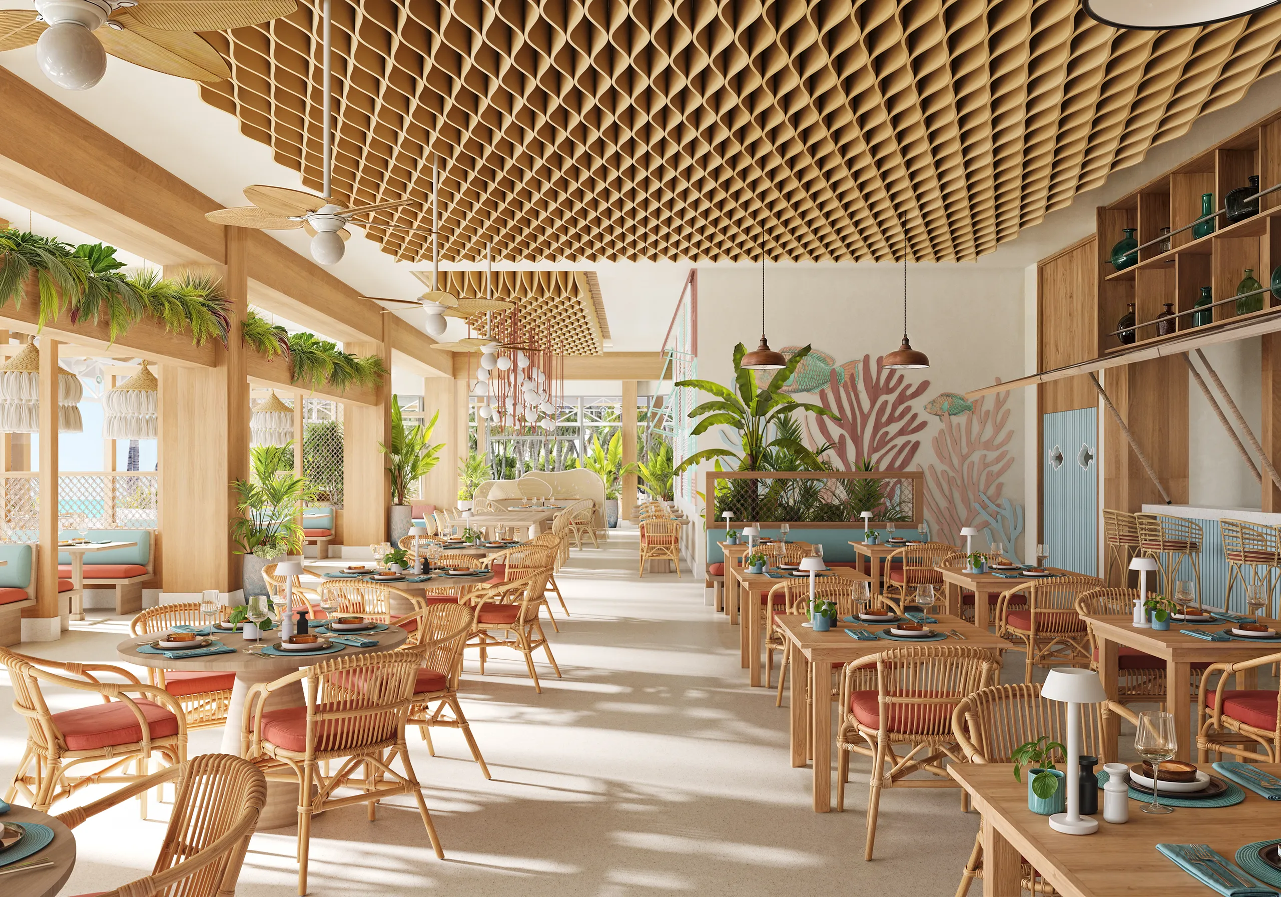 Hotel Joia Eagle Beach Aruba restaurante bar Arquitectura 3d