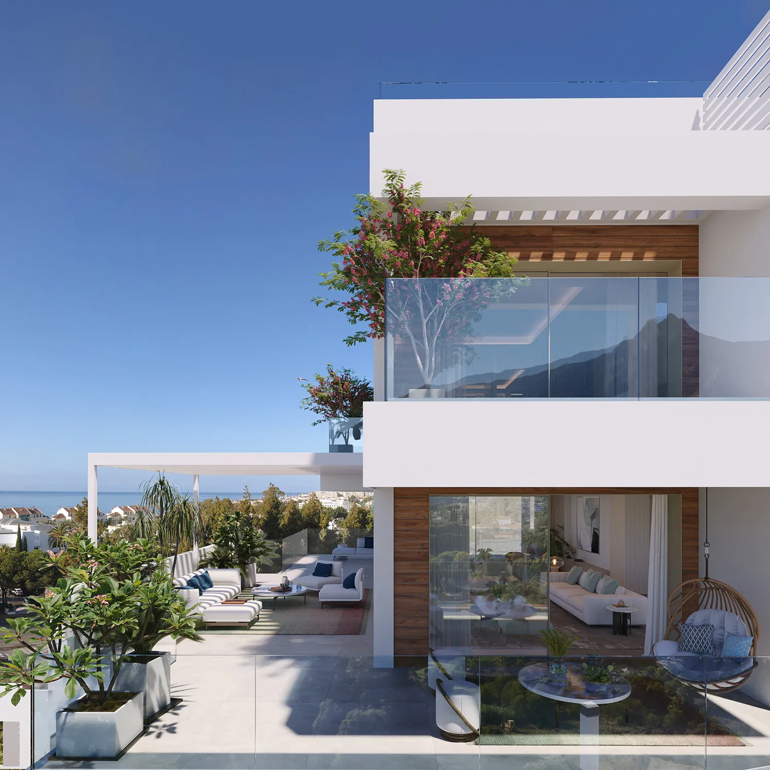 Benalus Residences Golden Mile Marbella Fassade eye level Rendering of Architecture