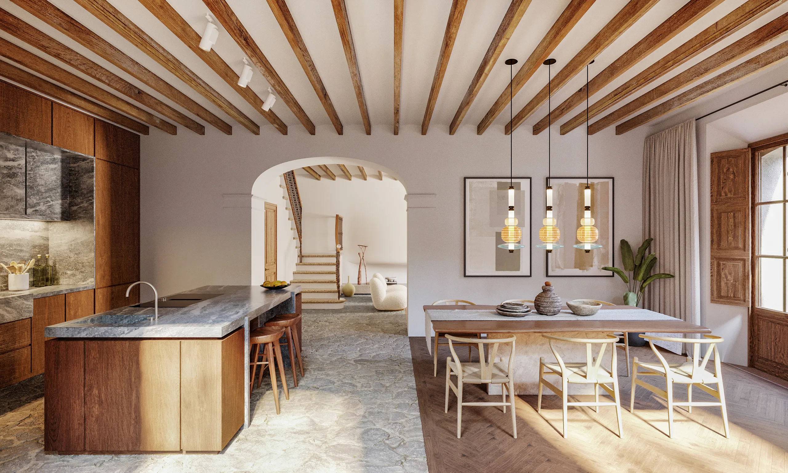 House Fornalutx Mallorca Kitchen Real Estate Rendering