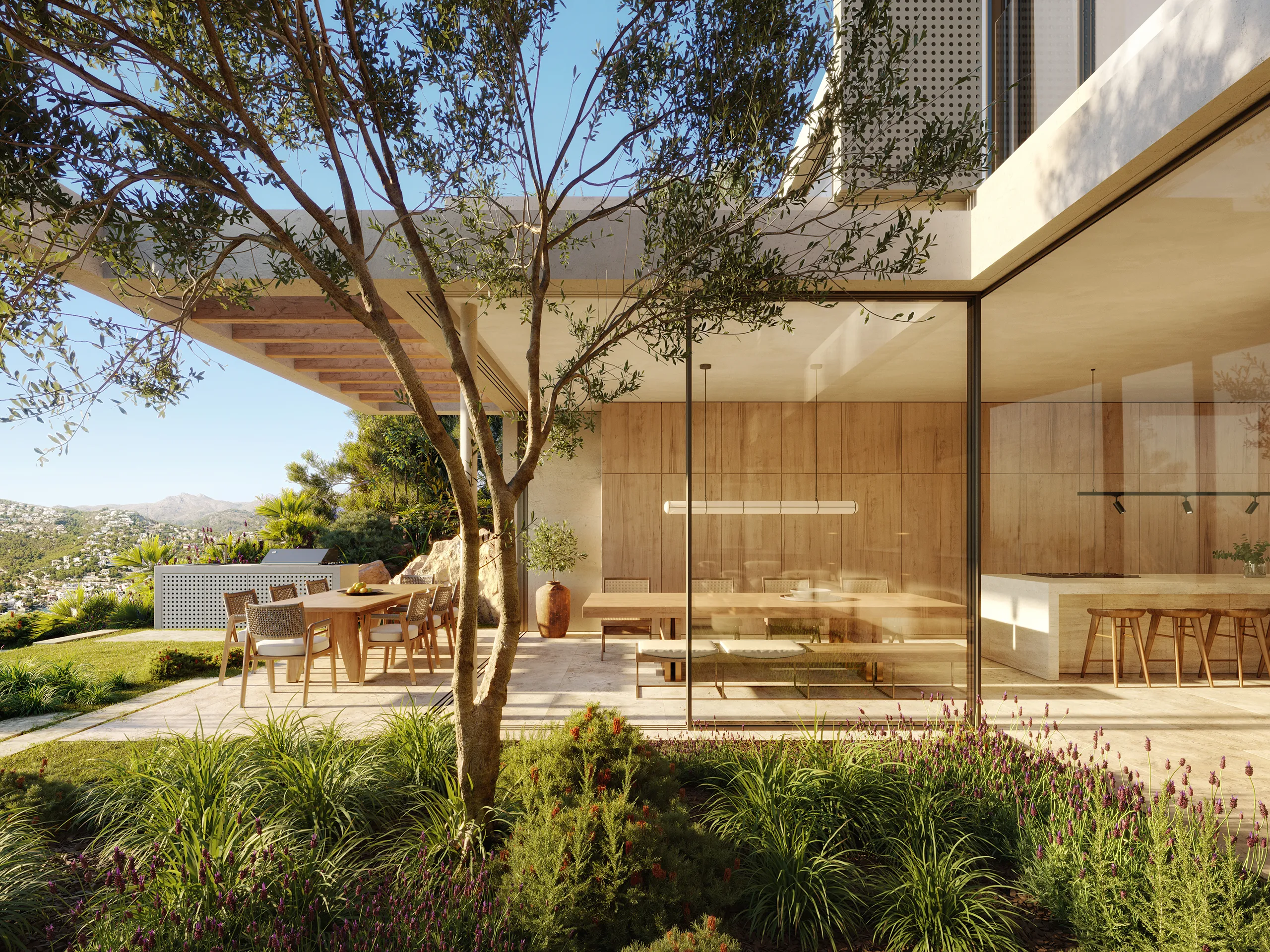 House Sunset Andratx Mallorca Garden Property Branding 3D