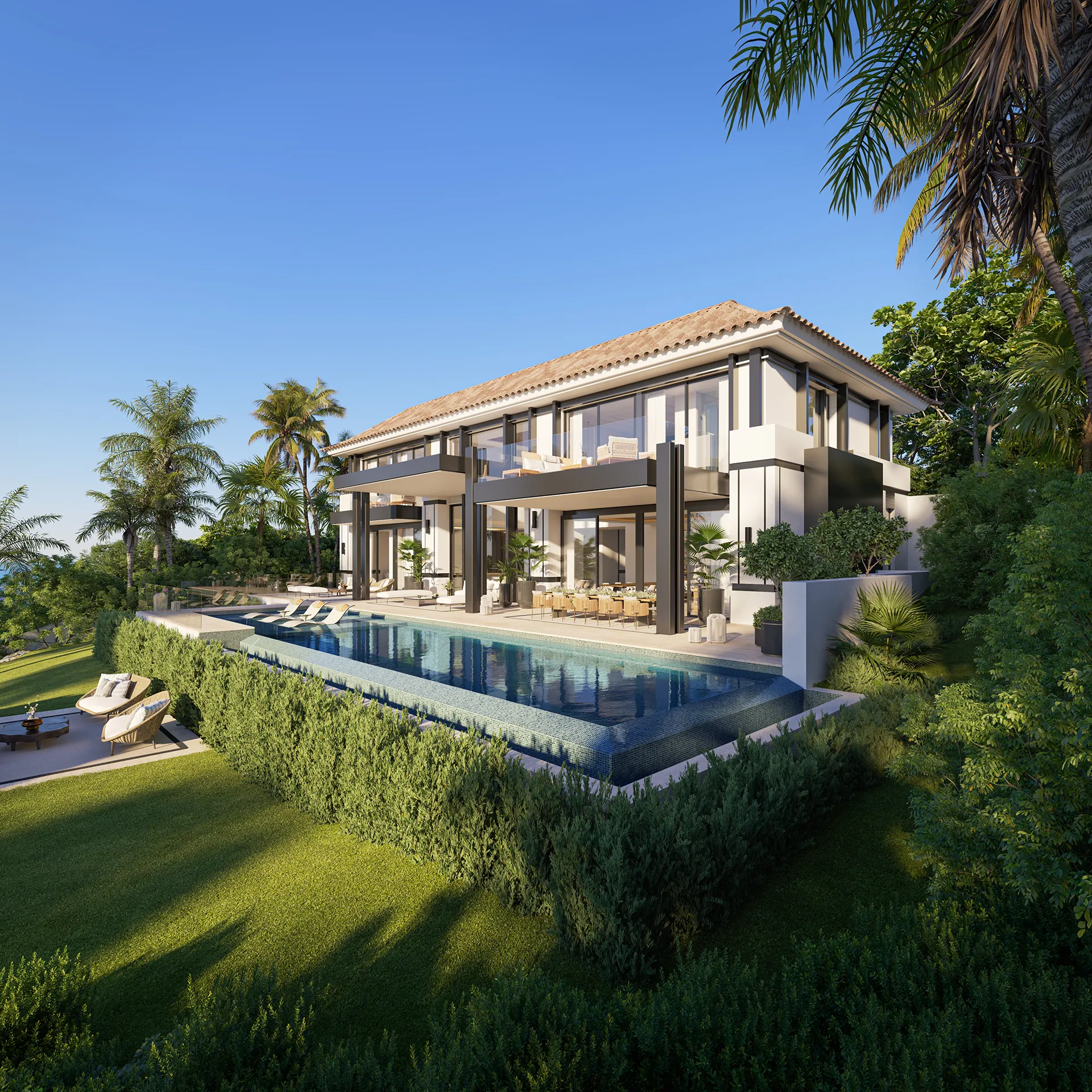 Villa lujo Marbella piscina Visualizacion arquitectonica