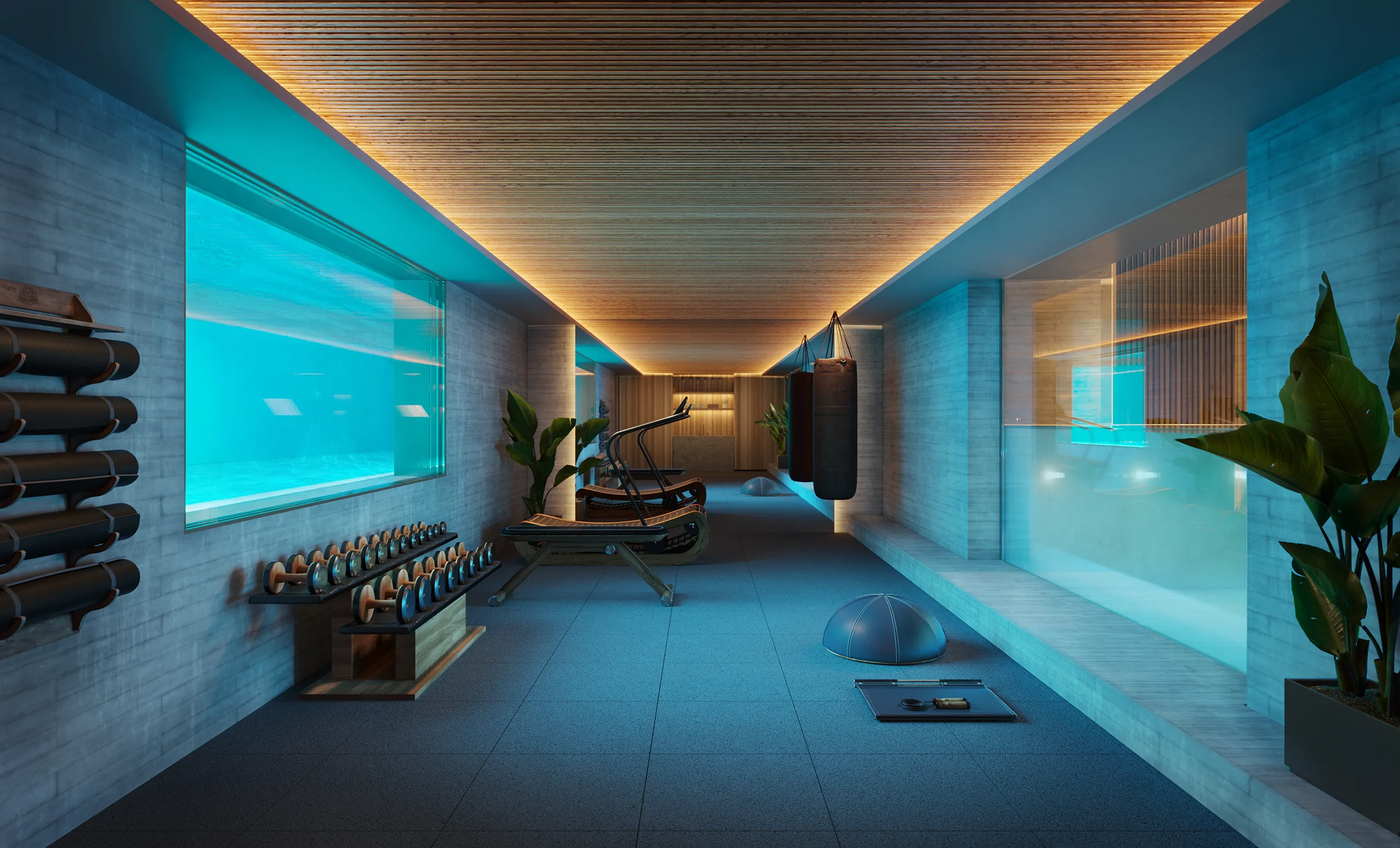 Casa Costa Den Blanes Mallorca piscina interior visualizacion arquitectonica
