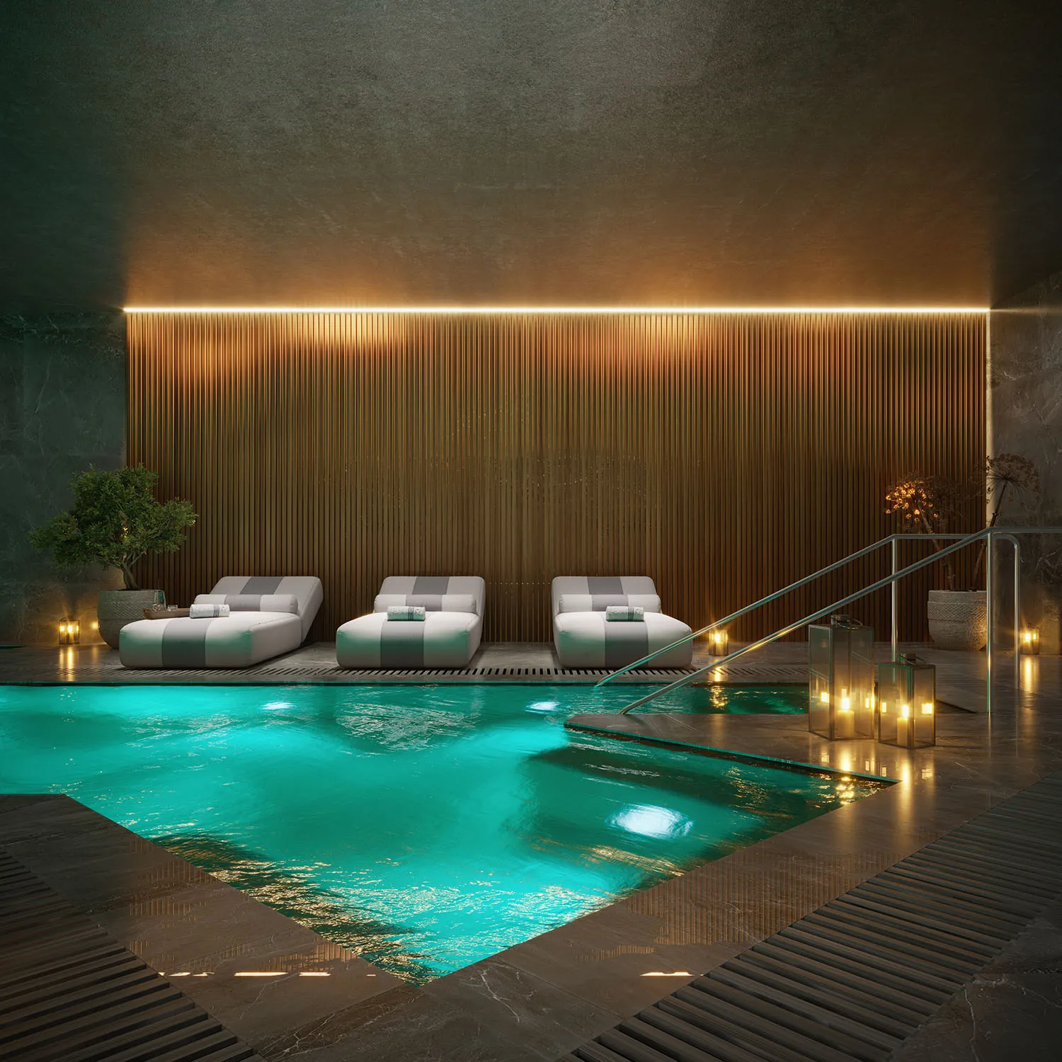 Benalus Residences Golden Mile Marbella Interior Pool photorealistic render