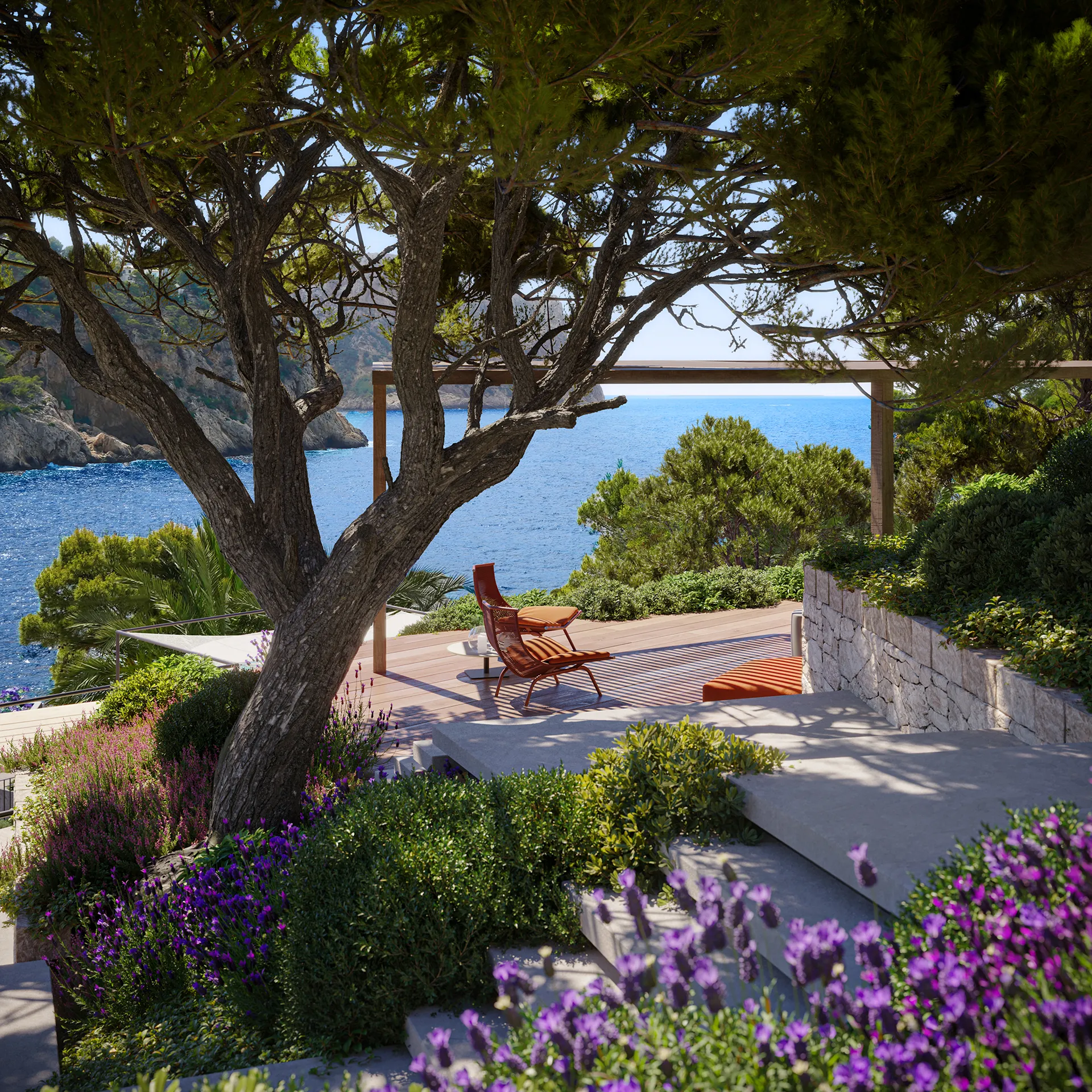 Villa Boat Inlet Andratx Mallorca terraza renders fotorrealista
