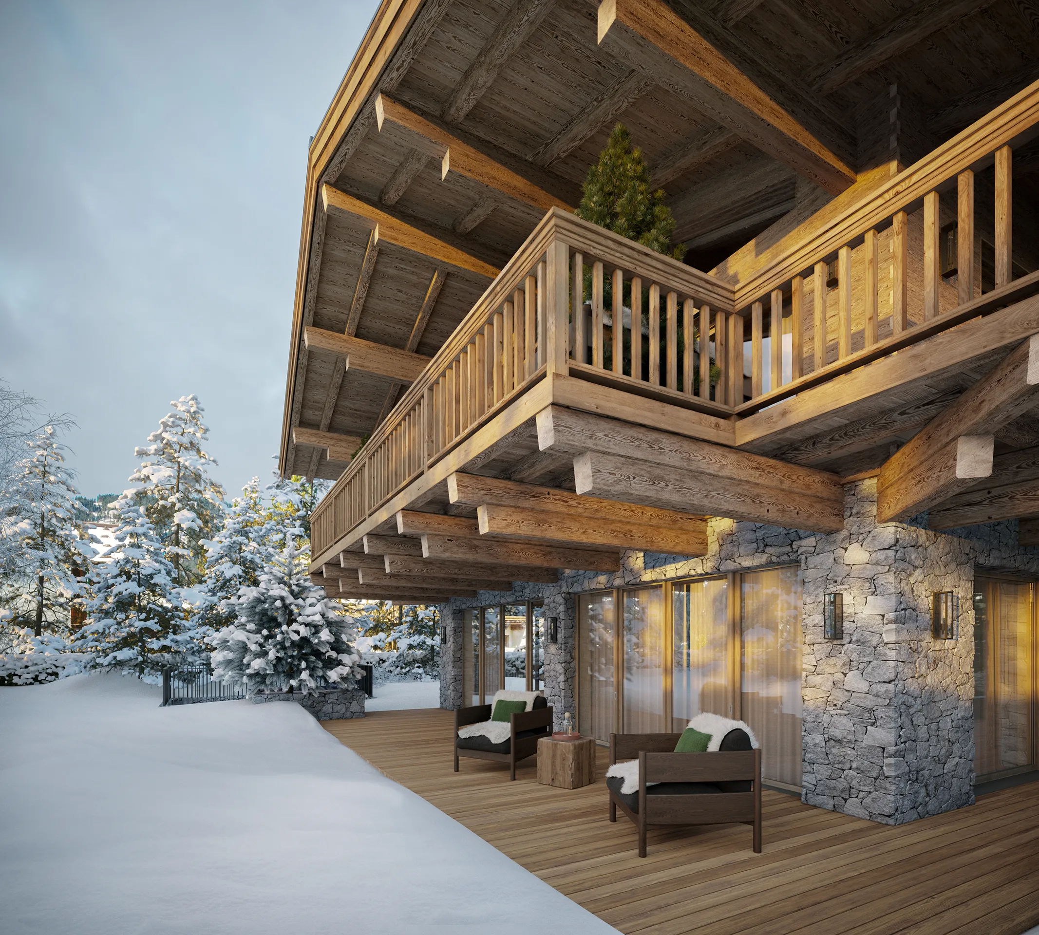 Villa Kitzbühel Austria Fassade eye level Architectural Visualisation