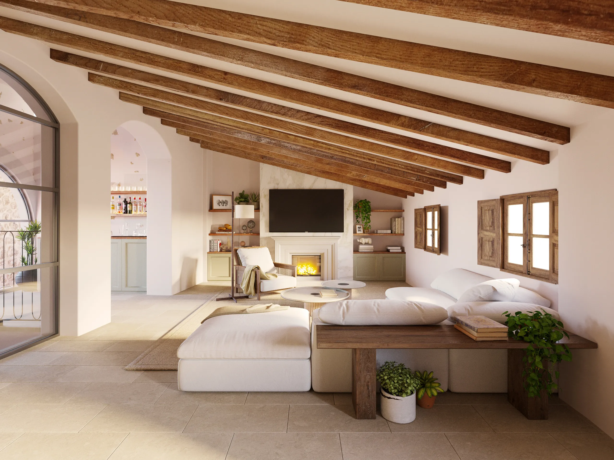 Casa Berrow Soller Mallorca sala estar 3d arquitectura