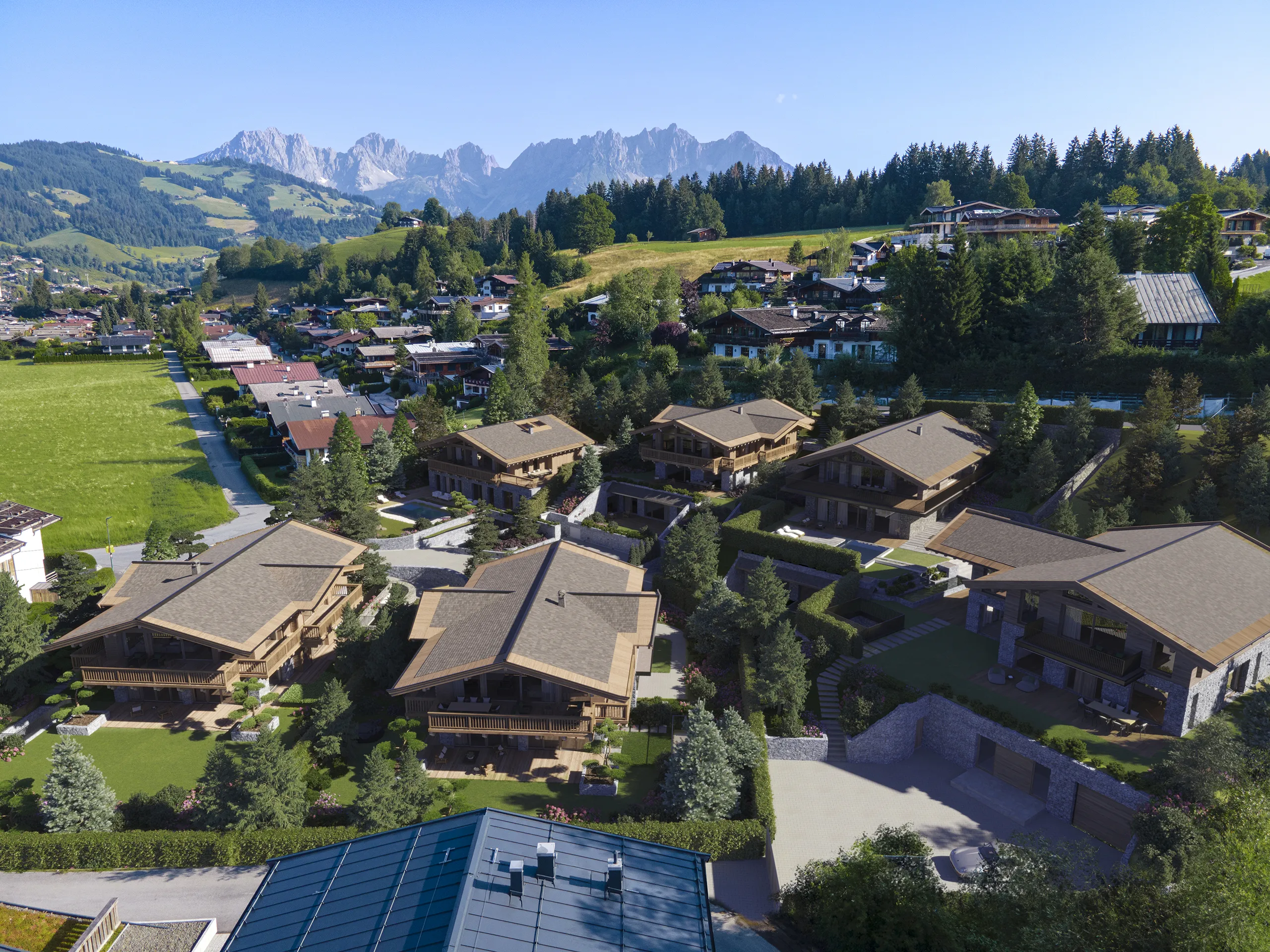 Villa Kitzbühel Austria Fassade eye level Architecture Rendering
