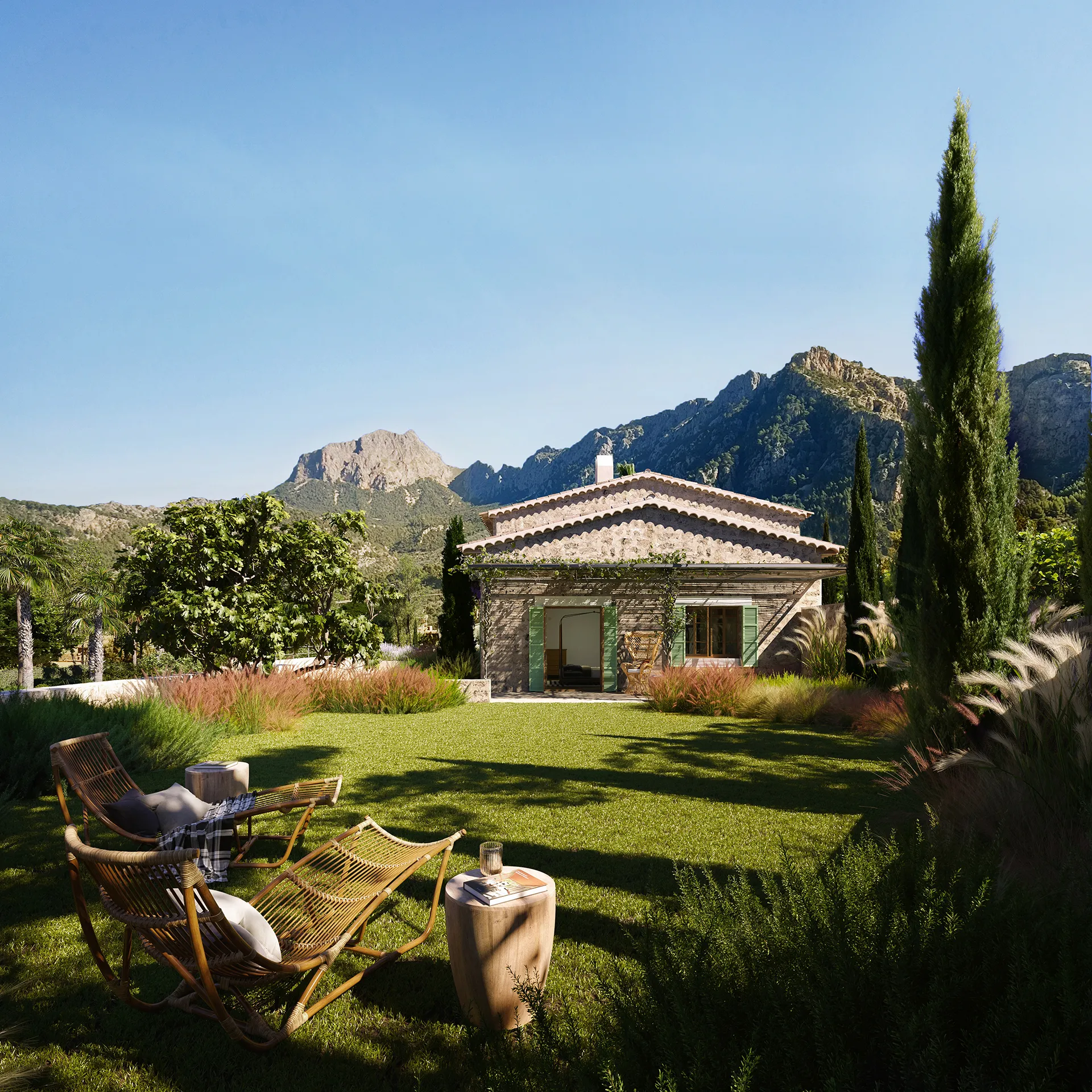 Finca Soller Mallorca Garden Hyperrealistic Cgi