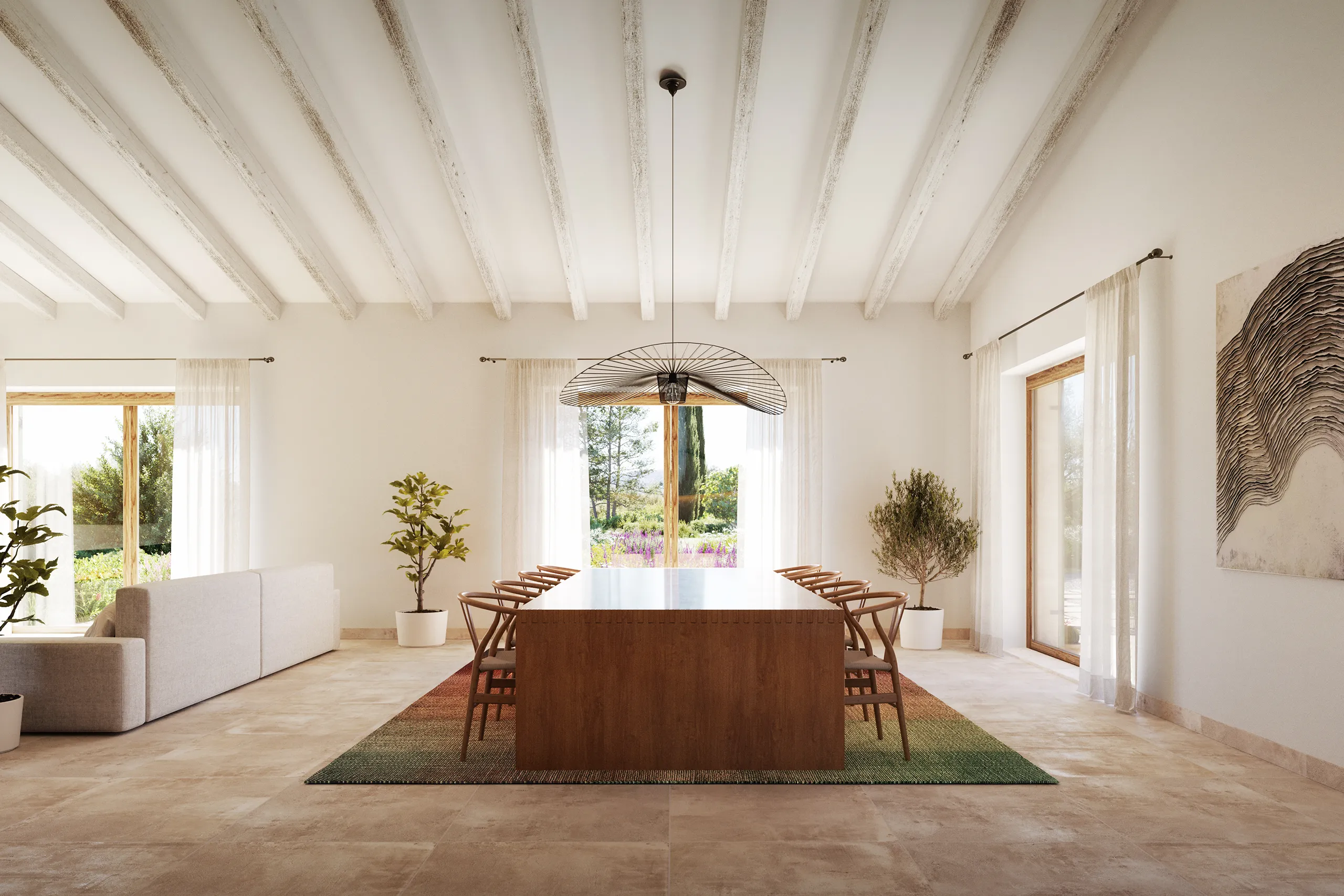 House Campo Santanyi Mallorca Dining Photorealistic Rendering
