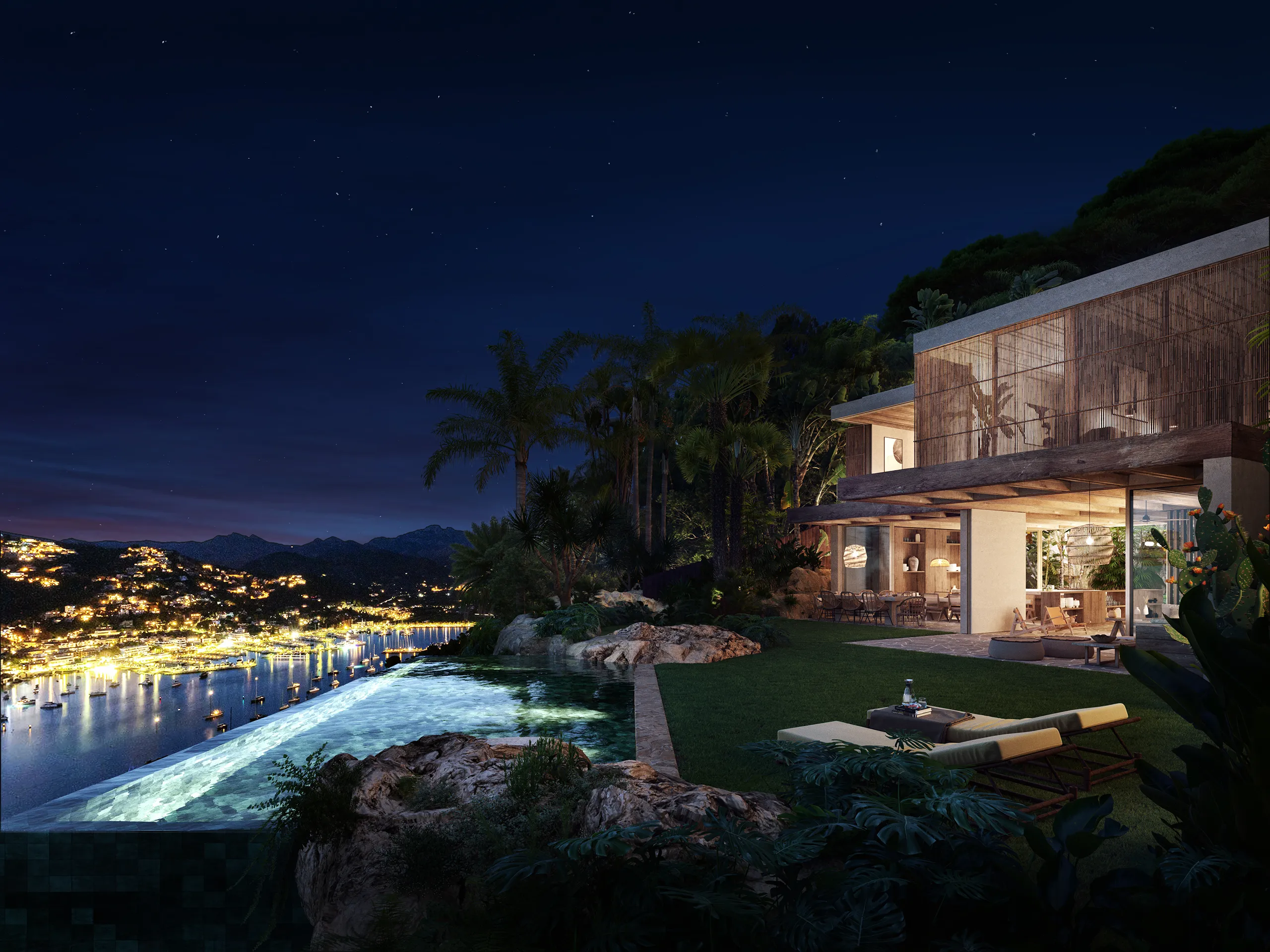 Villa Sunset Andratx Mallorca Fassade eye level Architectural Visualization