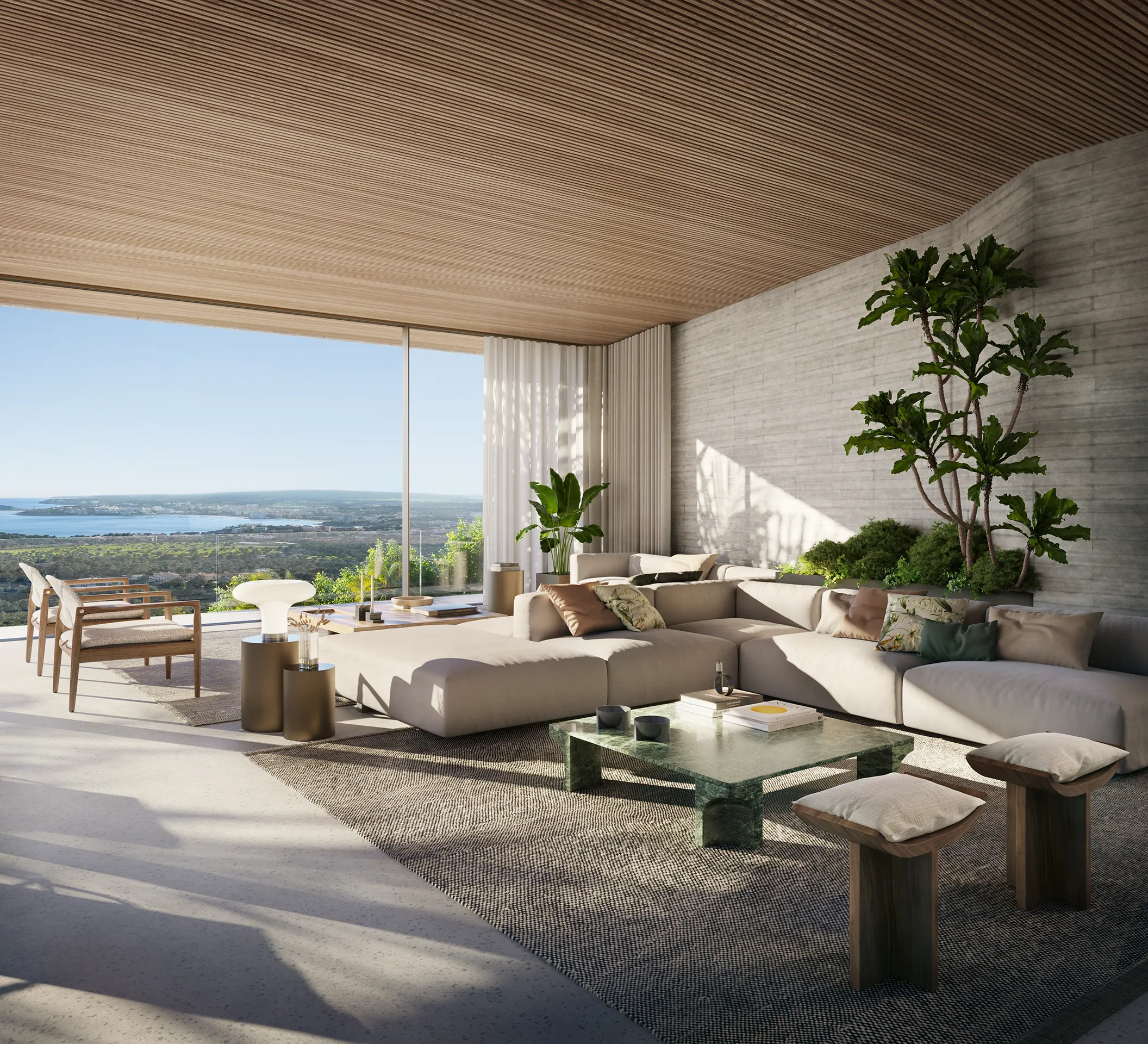 Casa Costa Den Blanes Mallorca sala estar Renders arquitectura