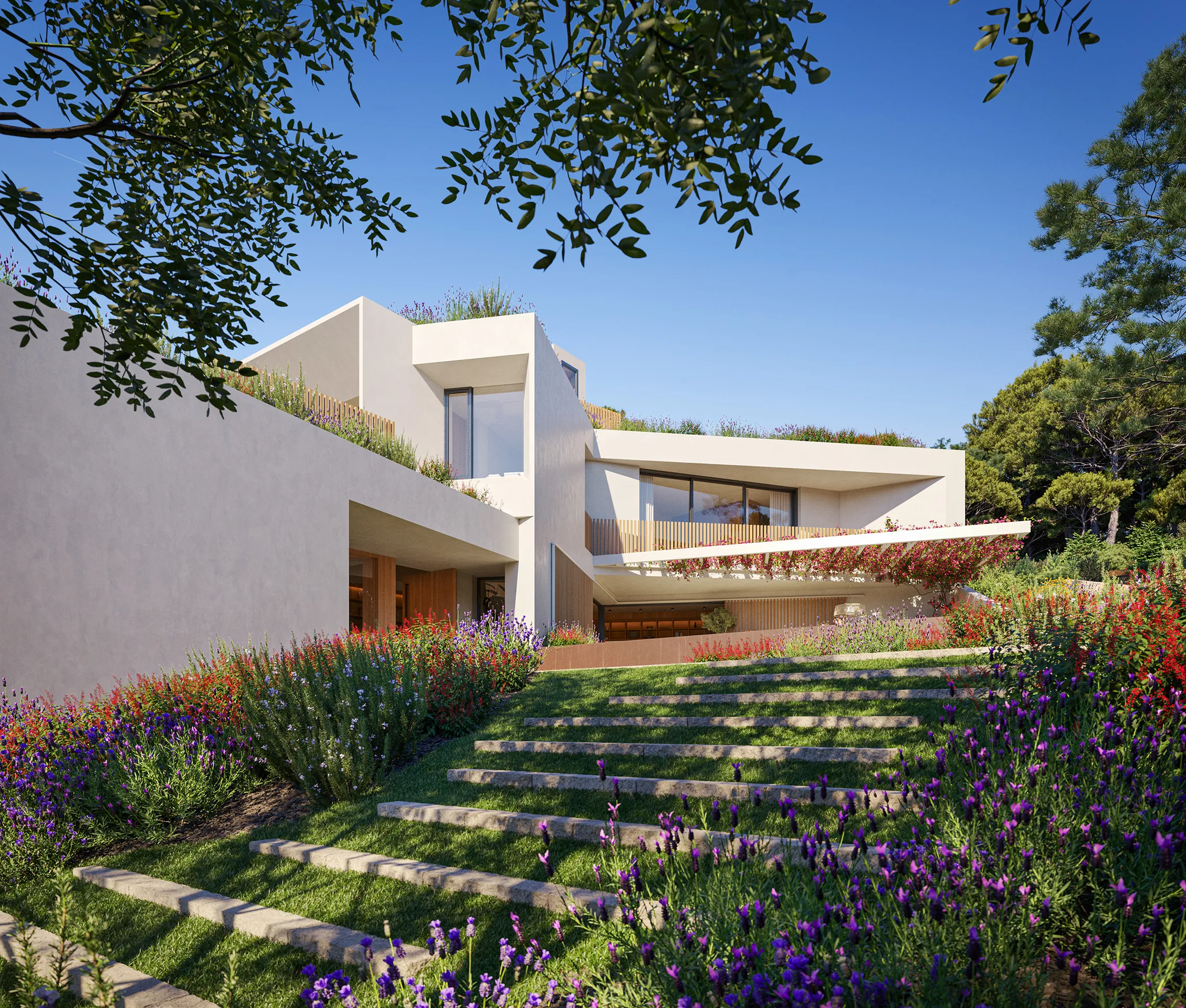Villa Cap Martinet Ibiza Aerial view photorealistic render