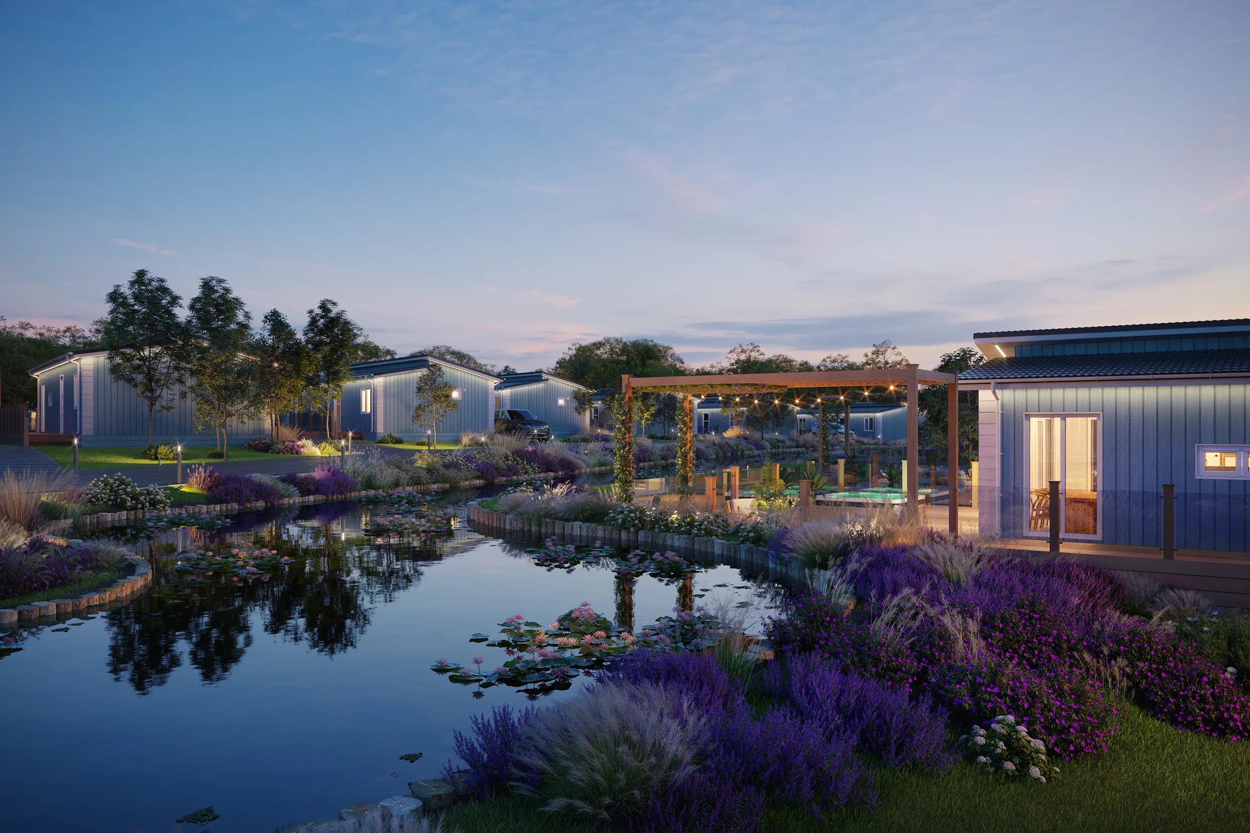 Burn Park Lodges Uk Fassade eye level Property Branding Cgi