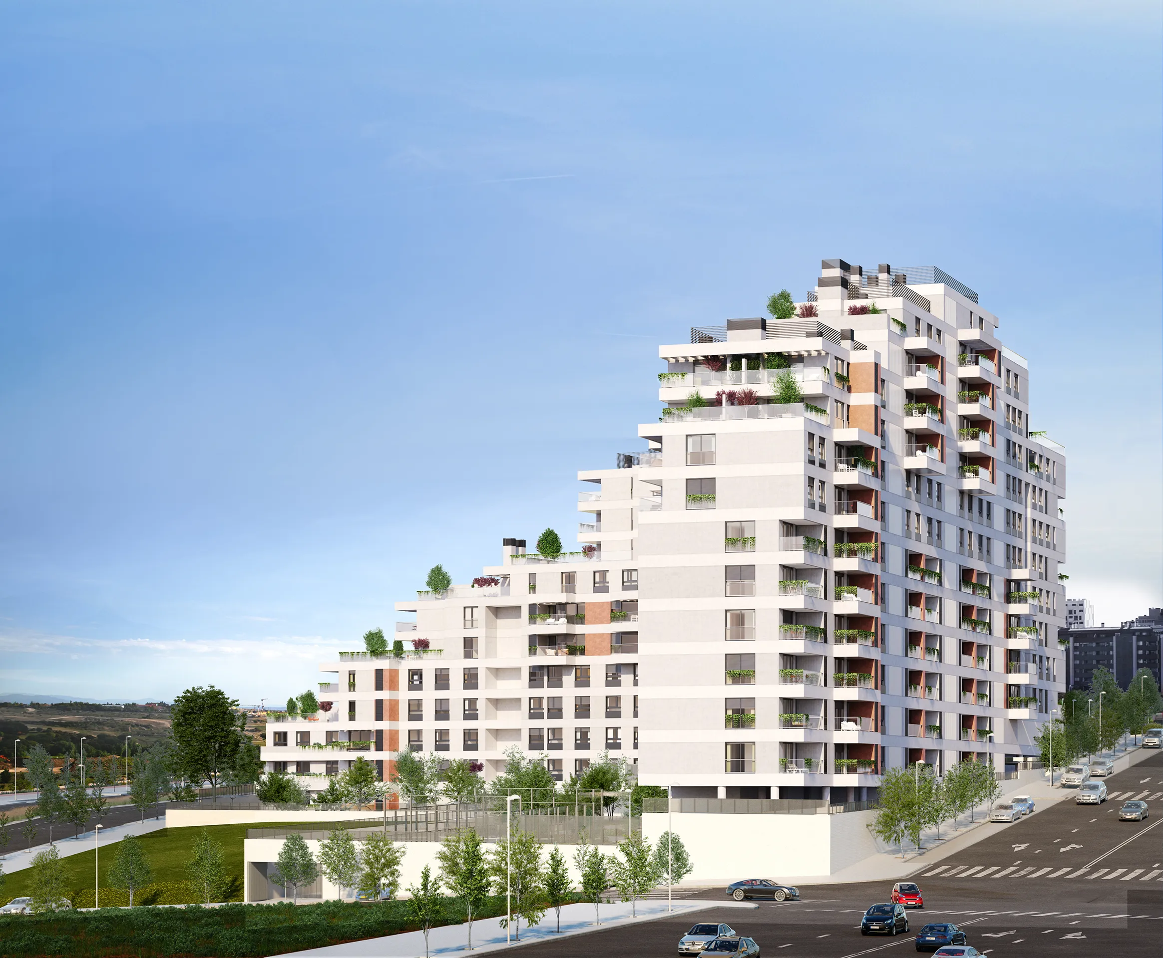 Viviendas Valdebebas Valdebebas Madrid Fassade eye level Property Branding 3D