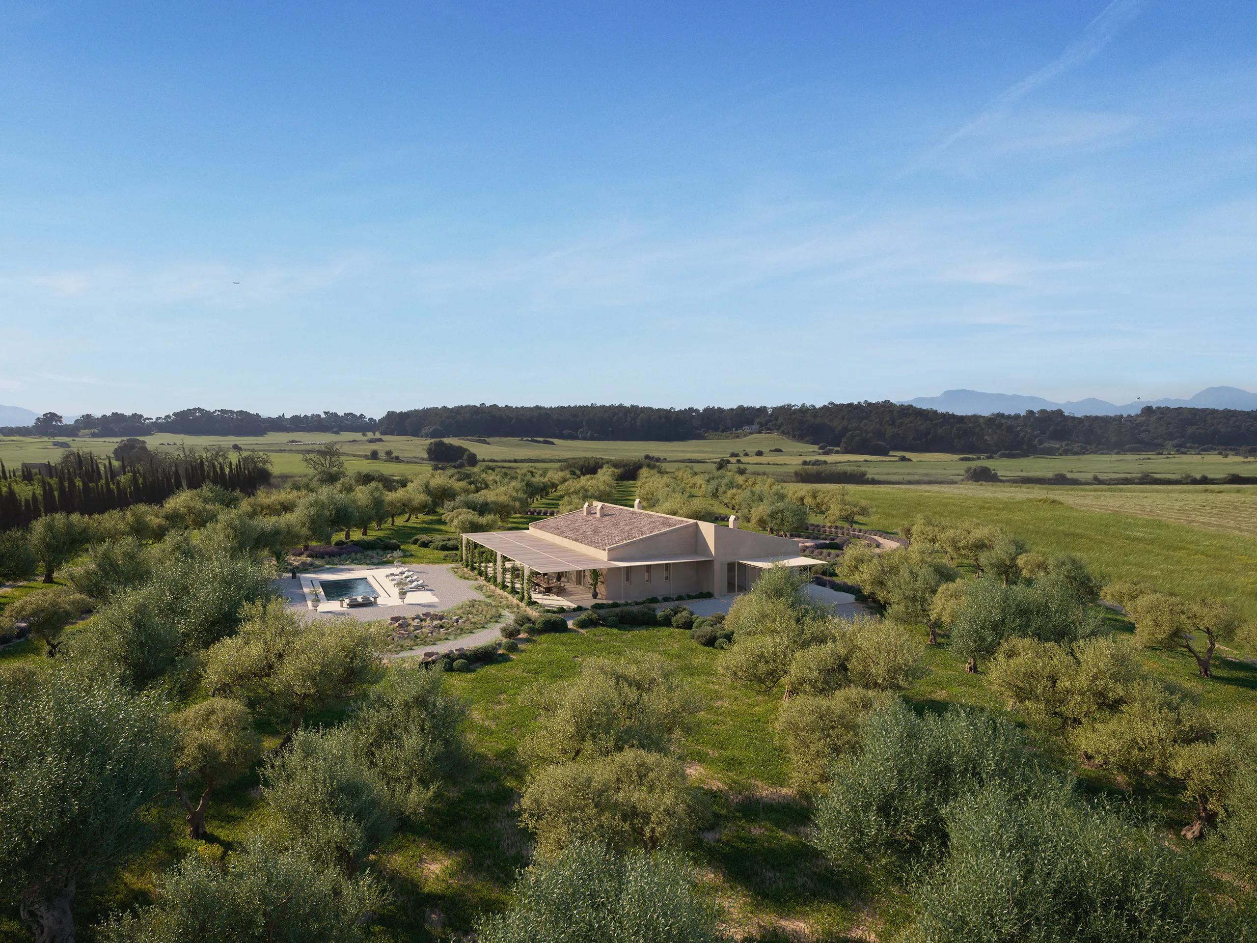 Finca Montuiri Mallorca Aerial view Photorealistic Vr