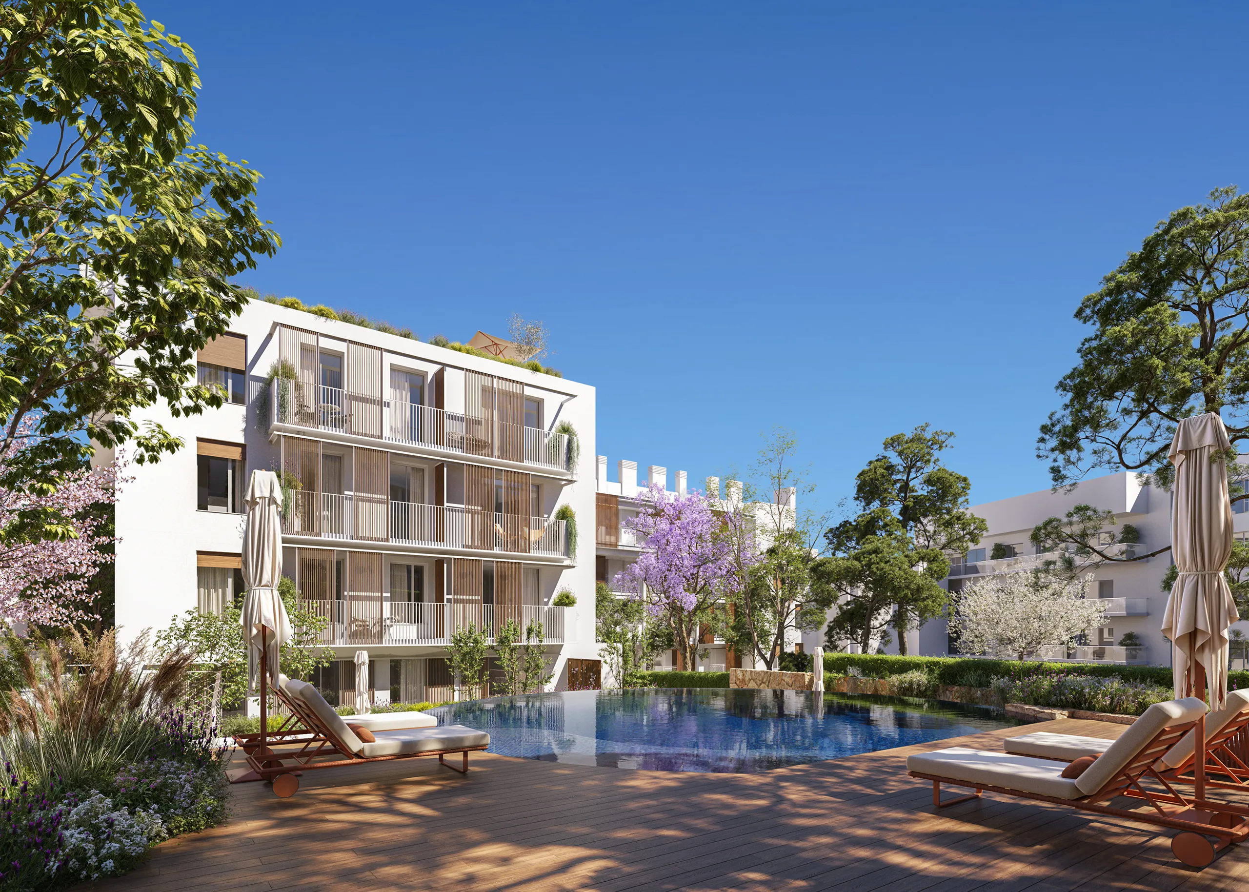 Eularia apartamentos Santa Eulalia Ibiza Fachada render fotorrealista