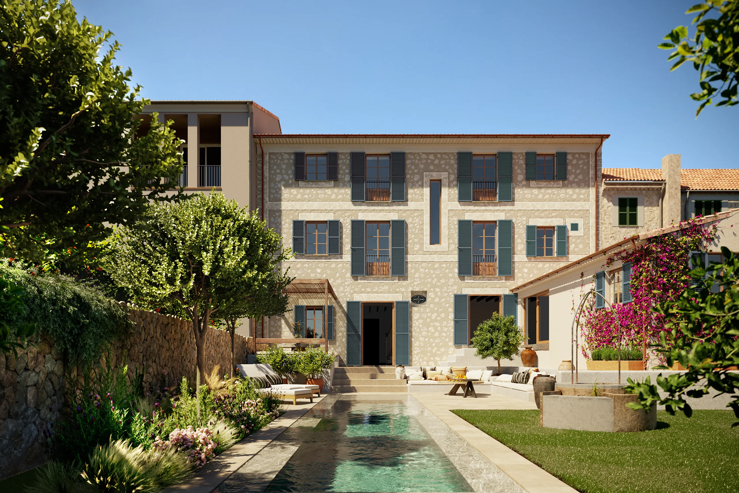 Townhouse Soller Mallorca Pool 3D Photorealism