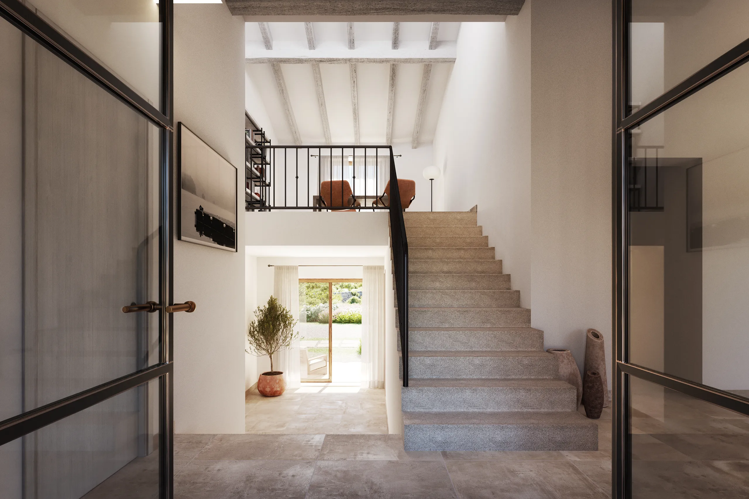 House Campo Santanyi Mallorca stair Photorealistic 3D