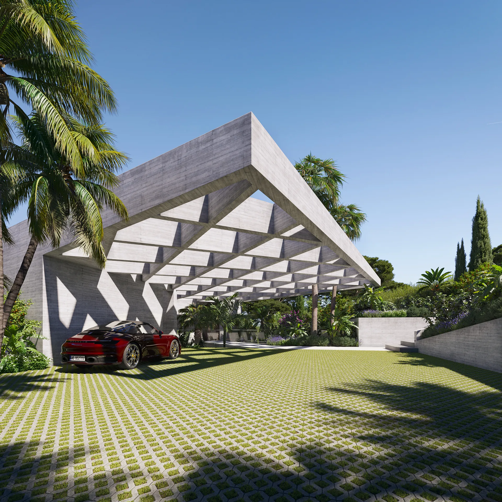 House Costa Den Blanes Mallorca Driveway Photorealistics Renderings