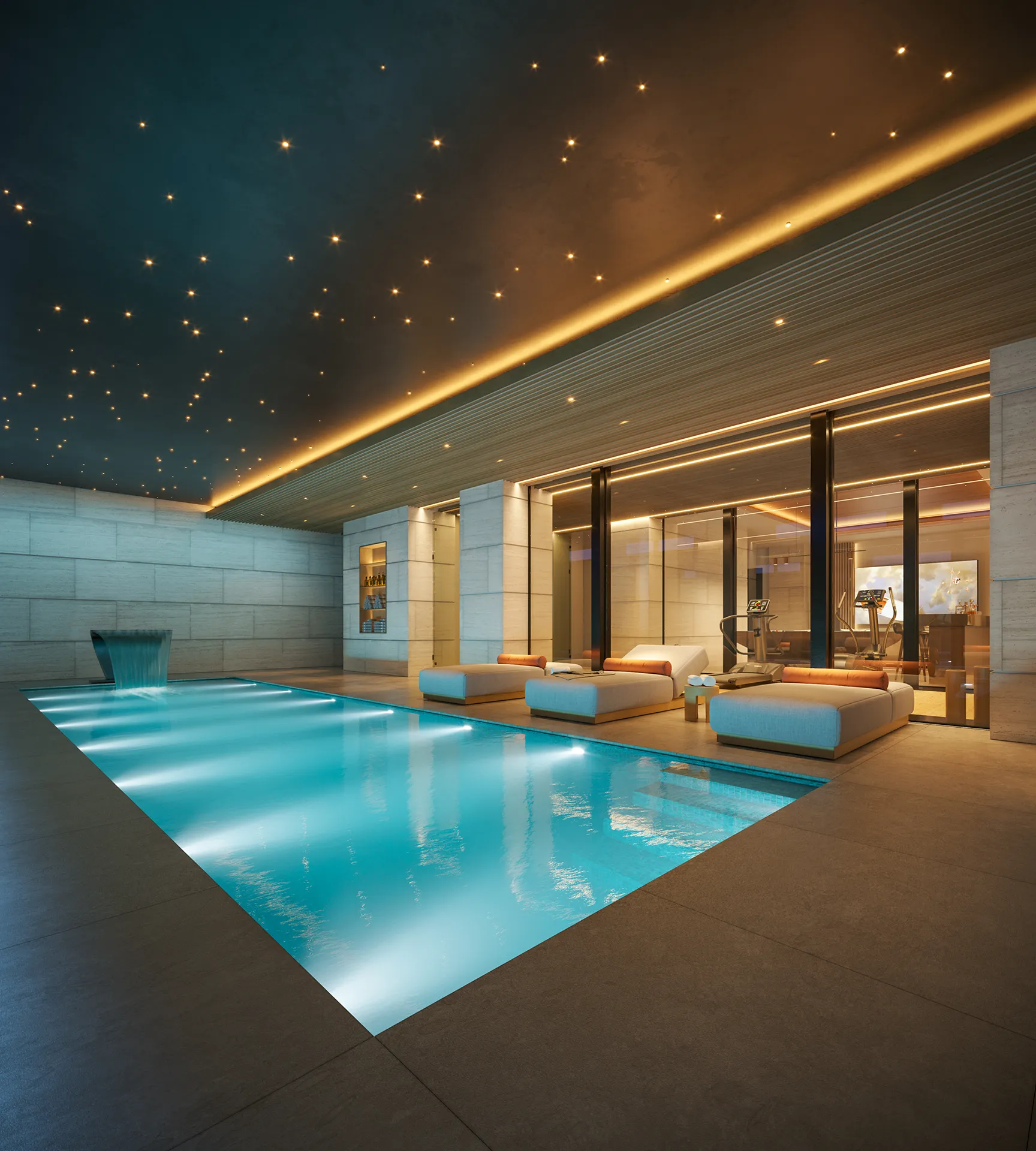 Villa lujo Marbella piscina interior Inmobiliario renders