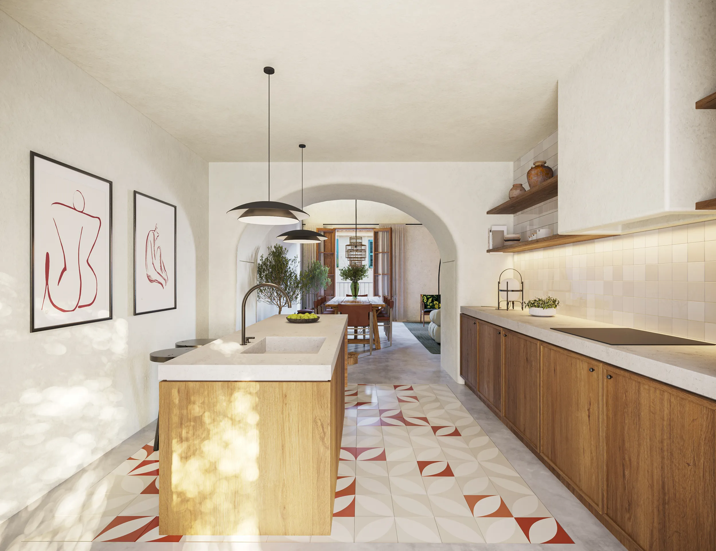Cas Traginers Apartments Soller Mallorca Kitchen Architectural Visualization
