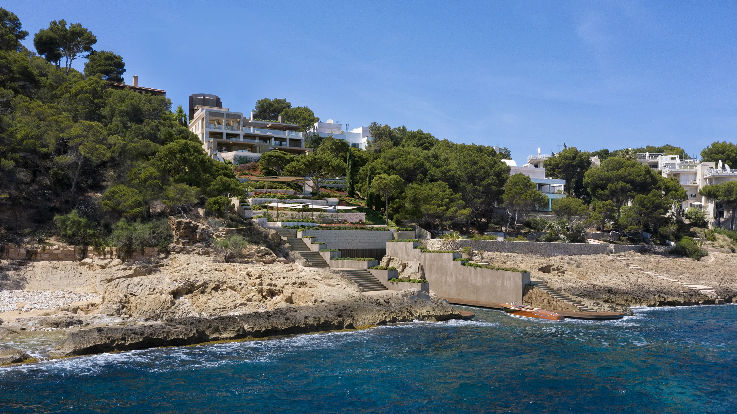 Villa Boat Inlet Andratx Mallorca Vista aerea Tour Virtual Arquitectura