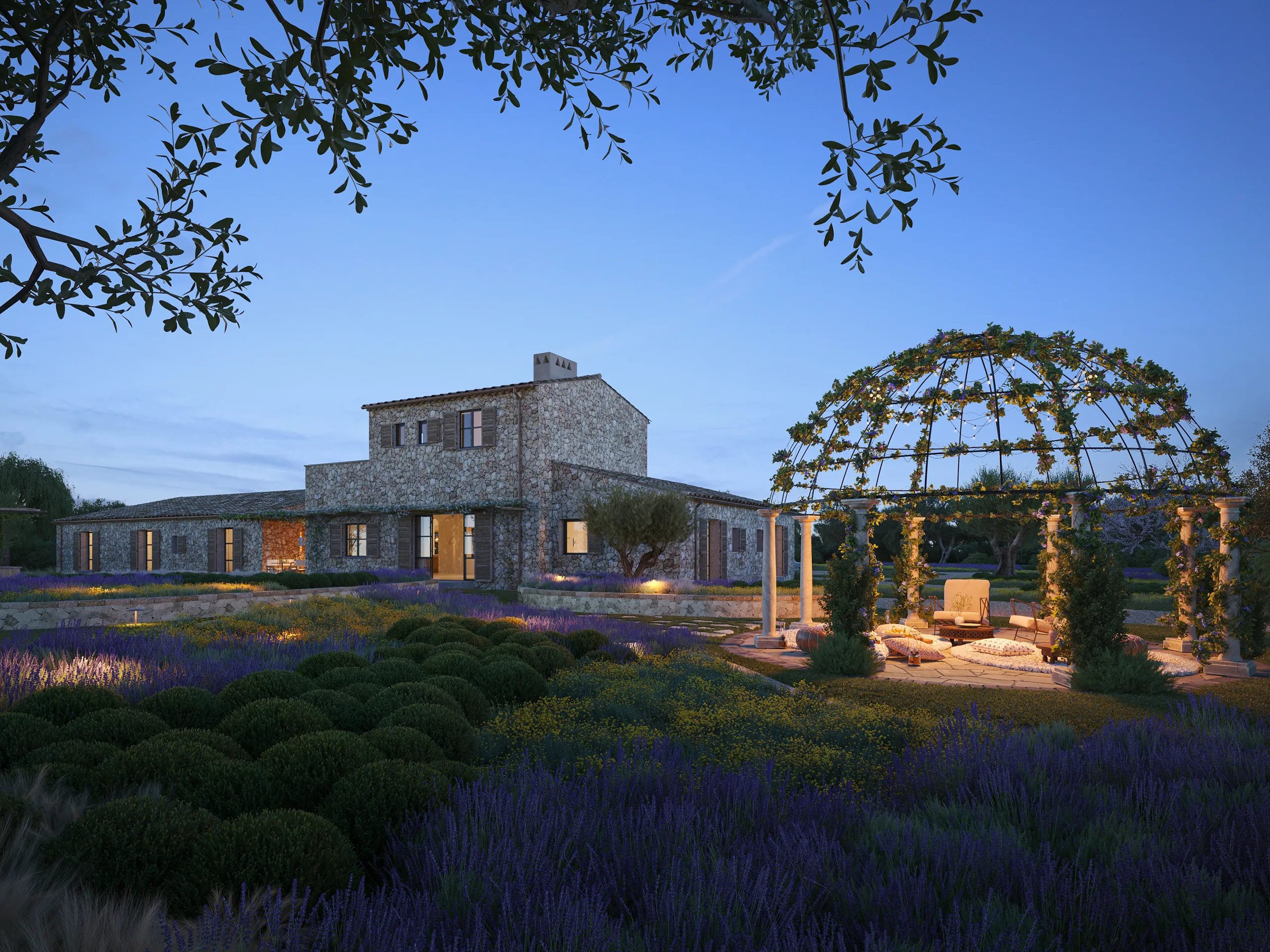 Finca Sta Maria Mallorca jardin visualizacion arquitectonica