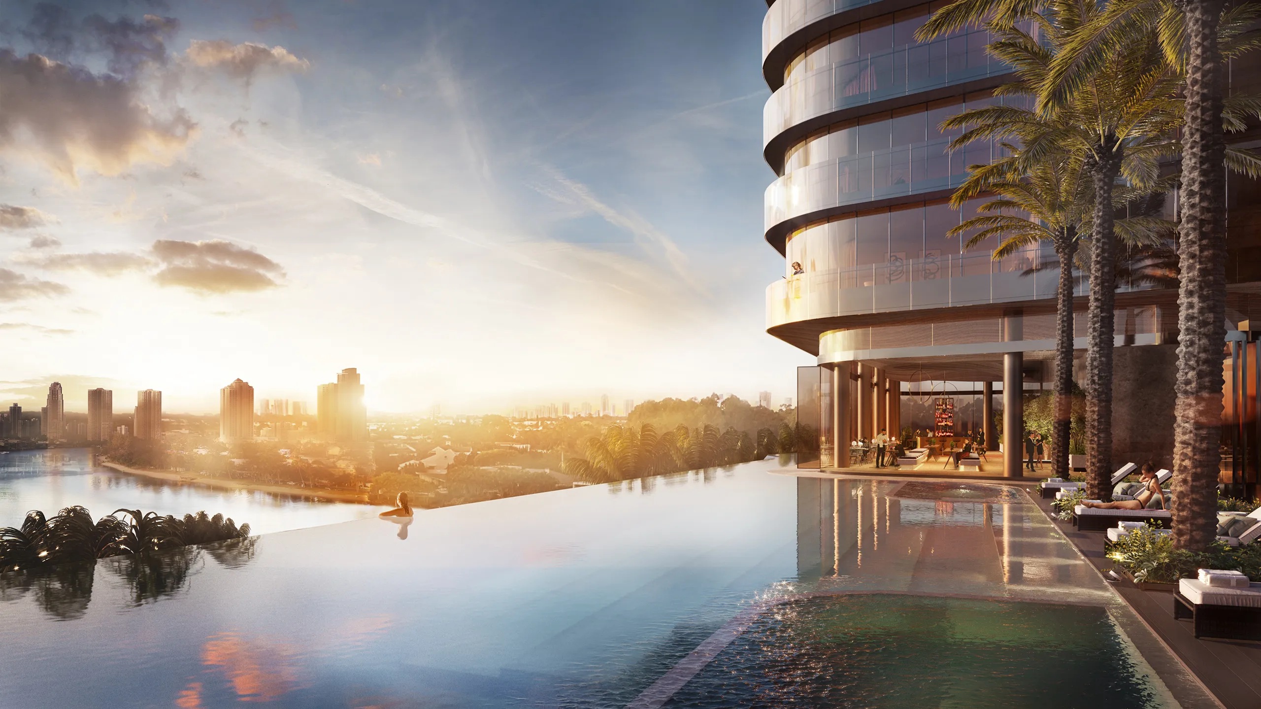 Hotel Sunnyland Gold Coast Australia Fassade eye level real estate rendering