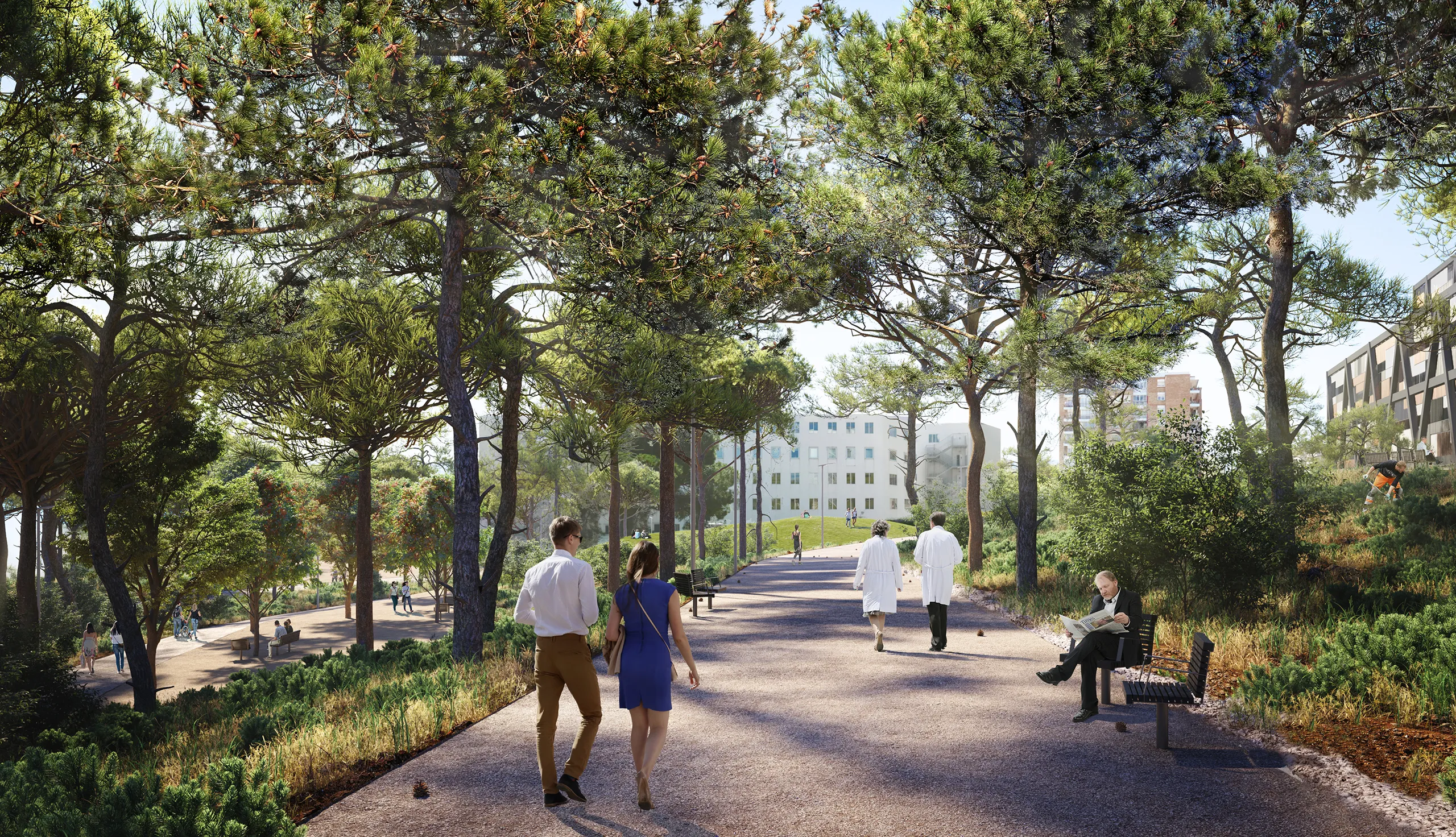 Vall Hebron Hospital Barcelona Garden Hyperrealistic Renders