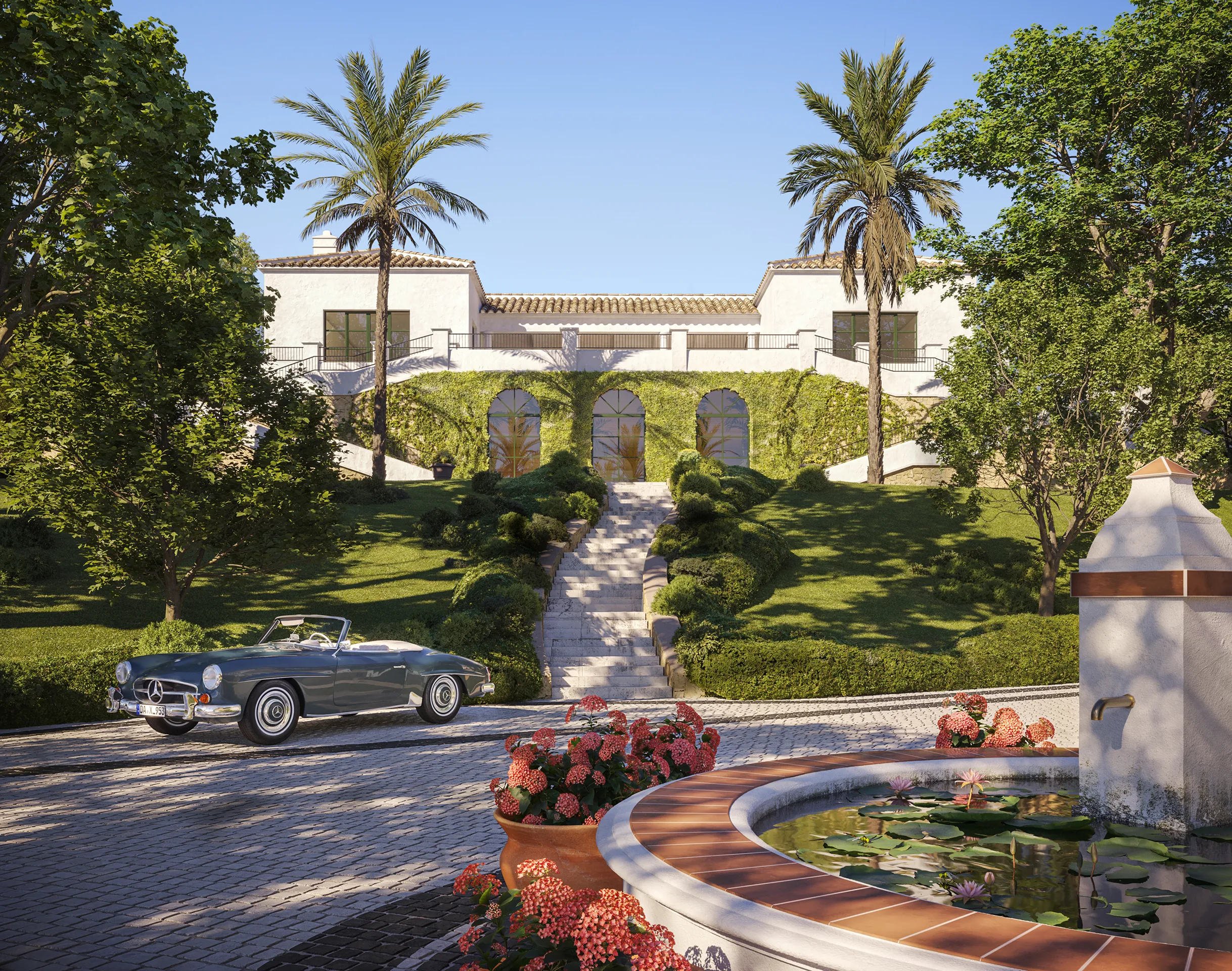 viviendas Finca Cortesin Marbella pasillo Renders arquitectura