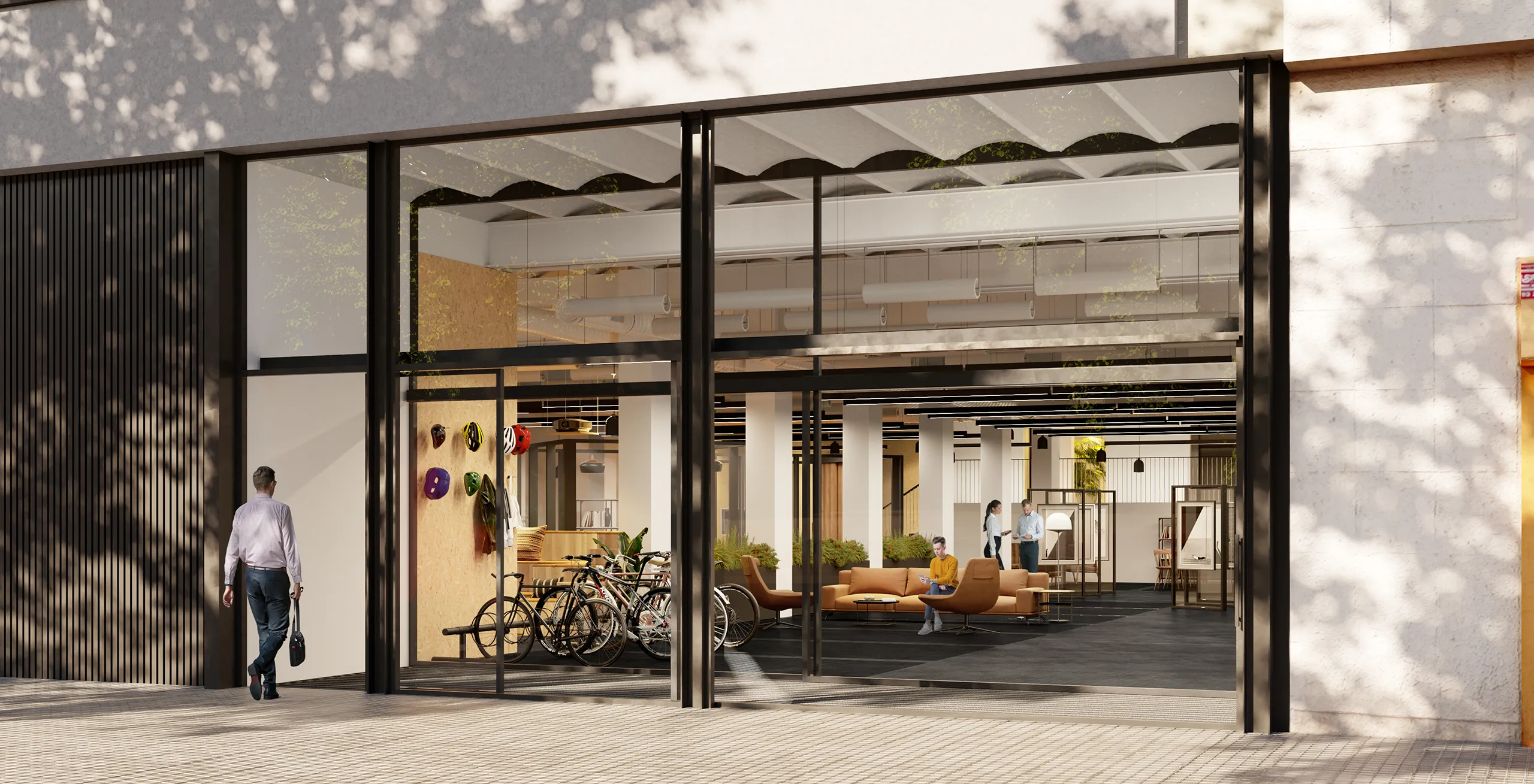 Oficinas Meridiana Barcelona Entrada renders fotorrealista