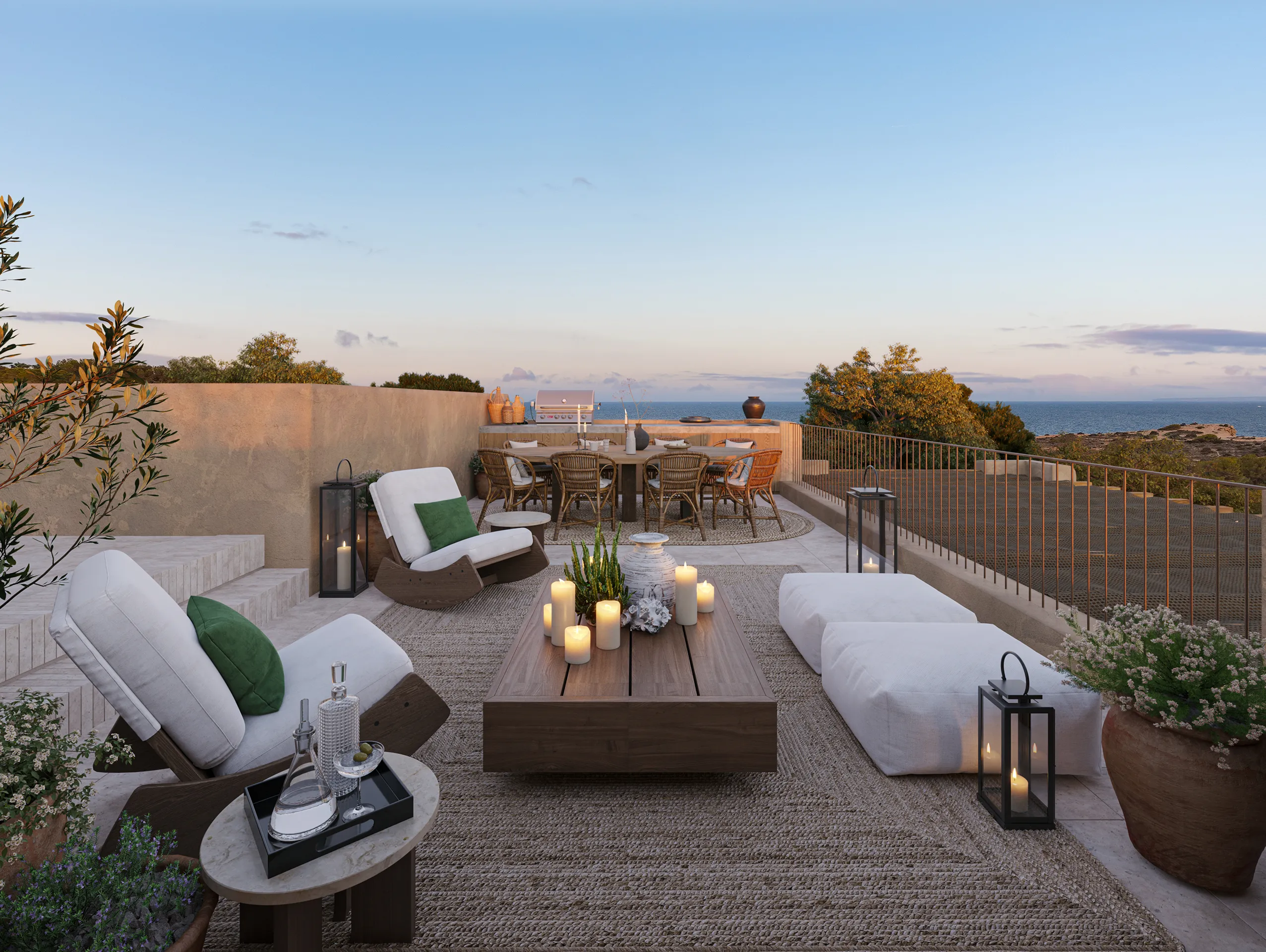 Casa Cap Martinet Ibiza azotea Visualizacion fotorrealista