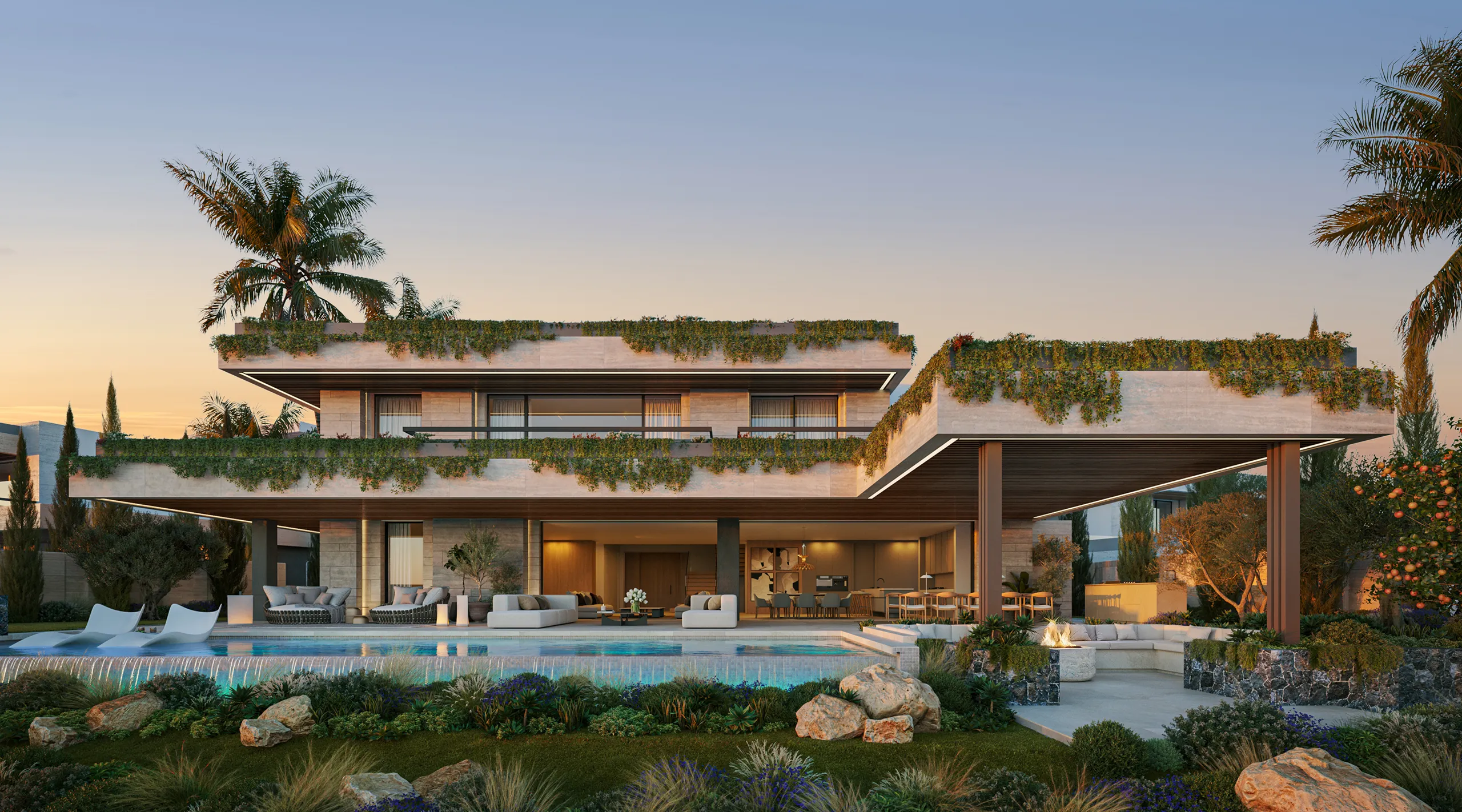 Sky Villas Marbella piscina 3d fotorrealista