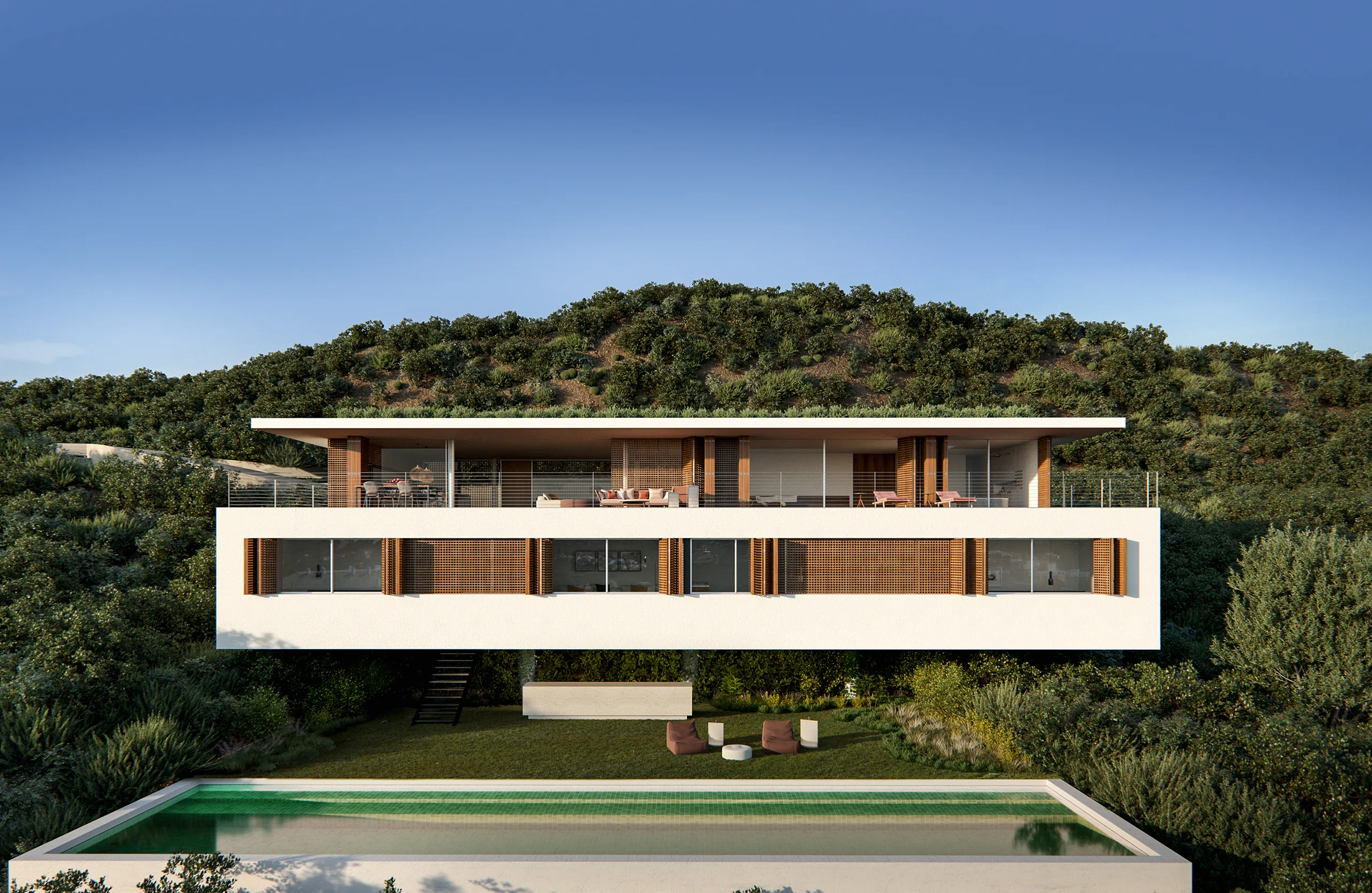 House Finca Cortesin Marbella Fassade eye level Photorealistic 3D