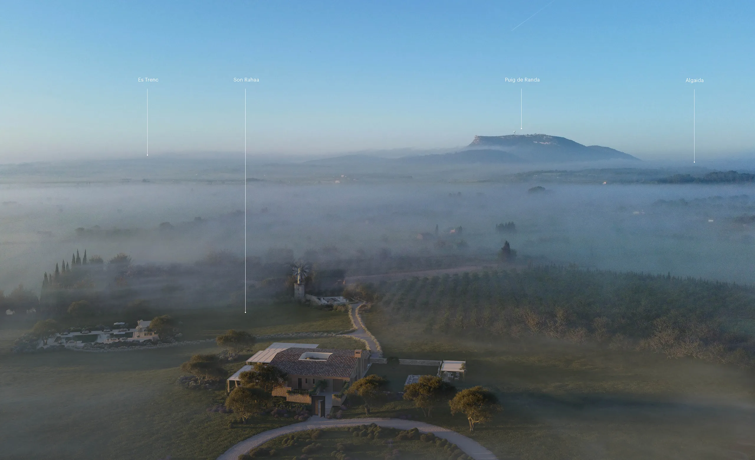 Finca Montuiri Mallorca Aerial view Hyperrealistic Renders