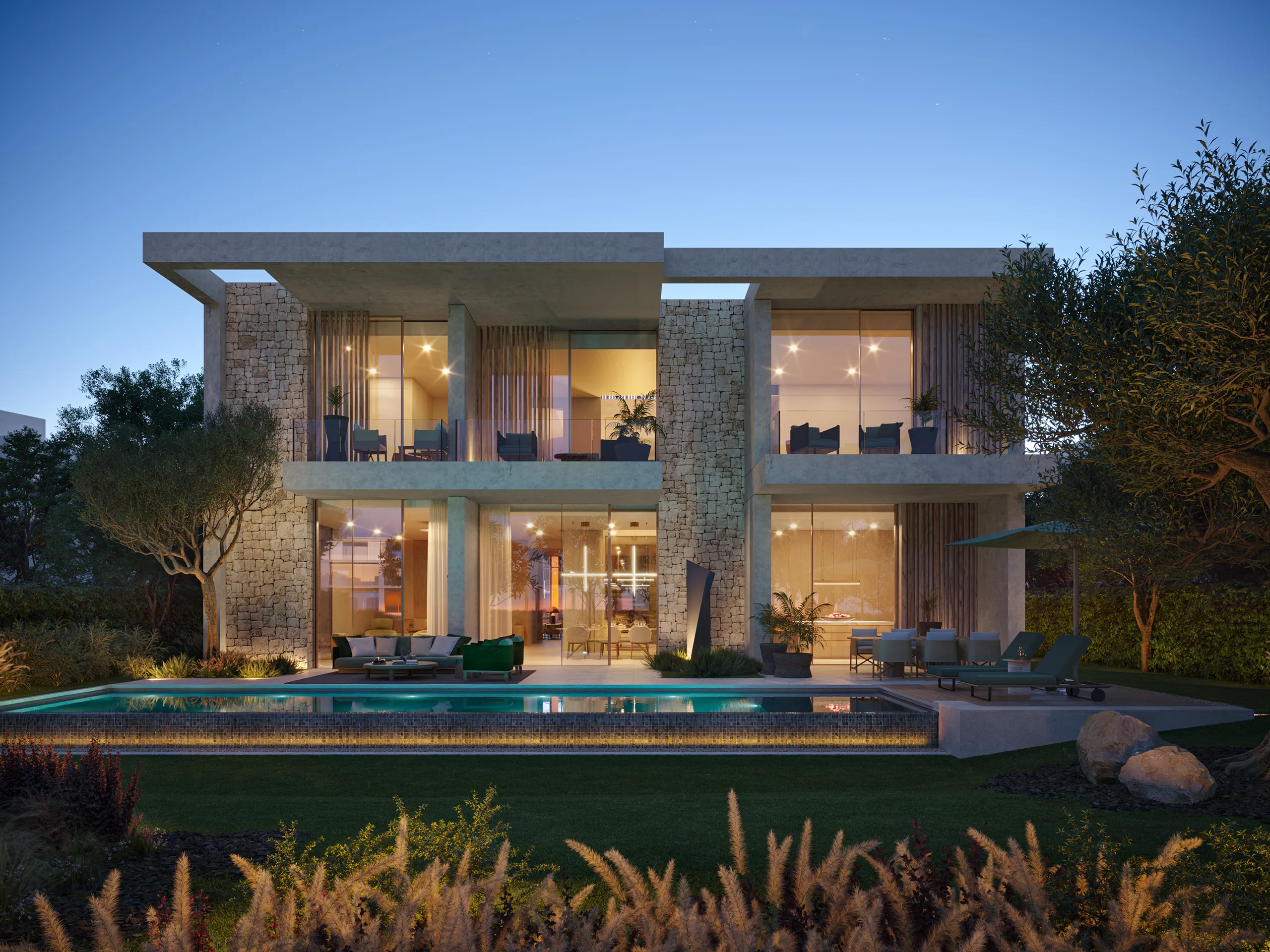 Villa in Dubai Fassade eye level Hyperrealistic Rendering
