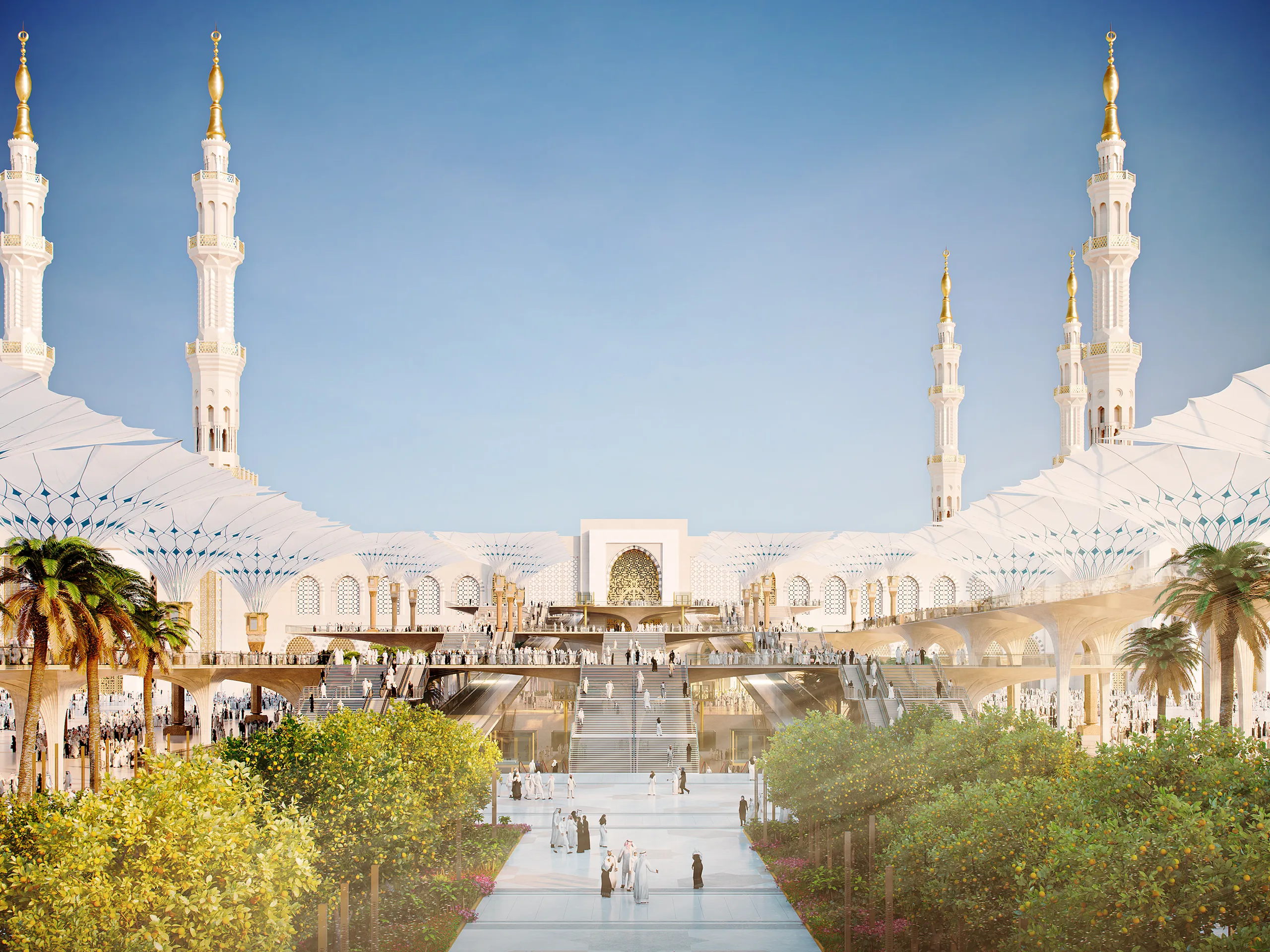 Medinah Mosque Medinah Saudi Arabia Fassade eye level Hyperrealistic Virtual Tour