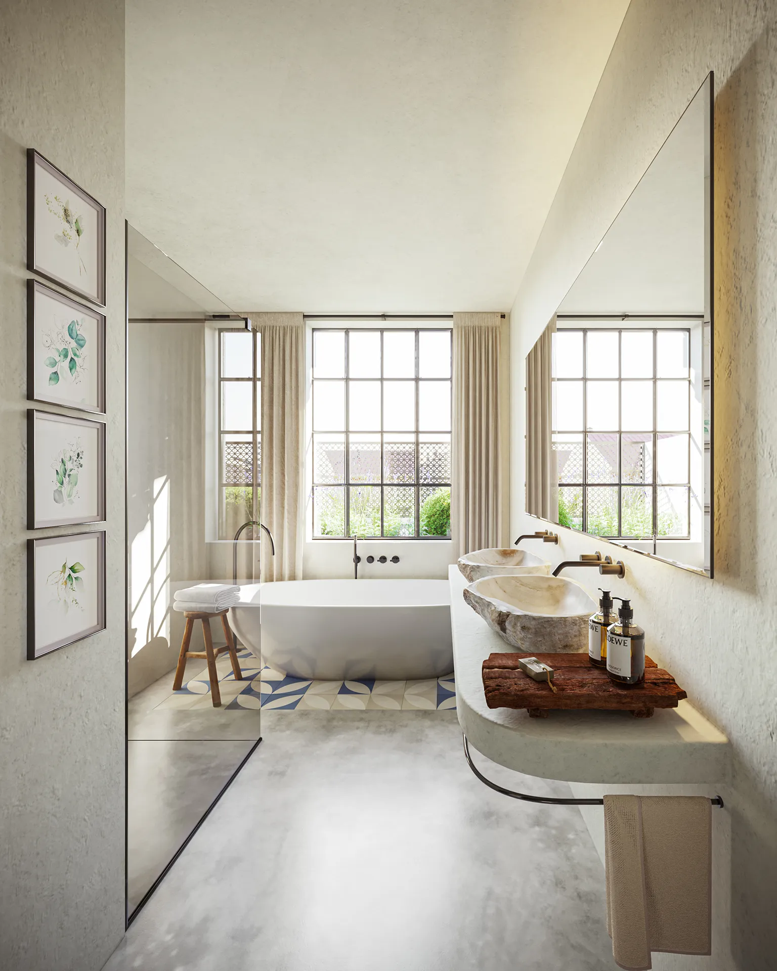 Cas Traginers Apartments Soller Mallorca Bathroom architectural rendering