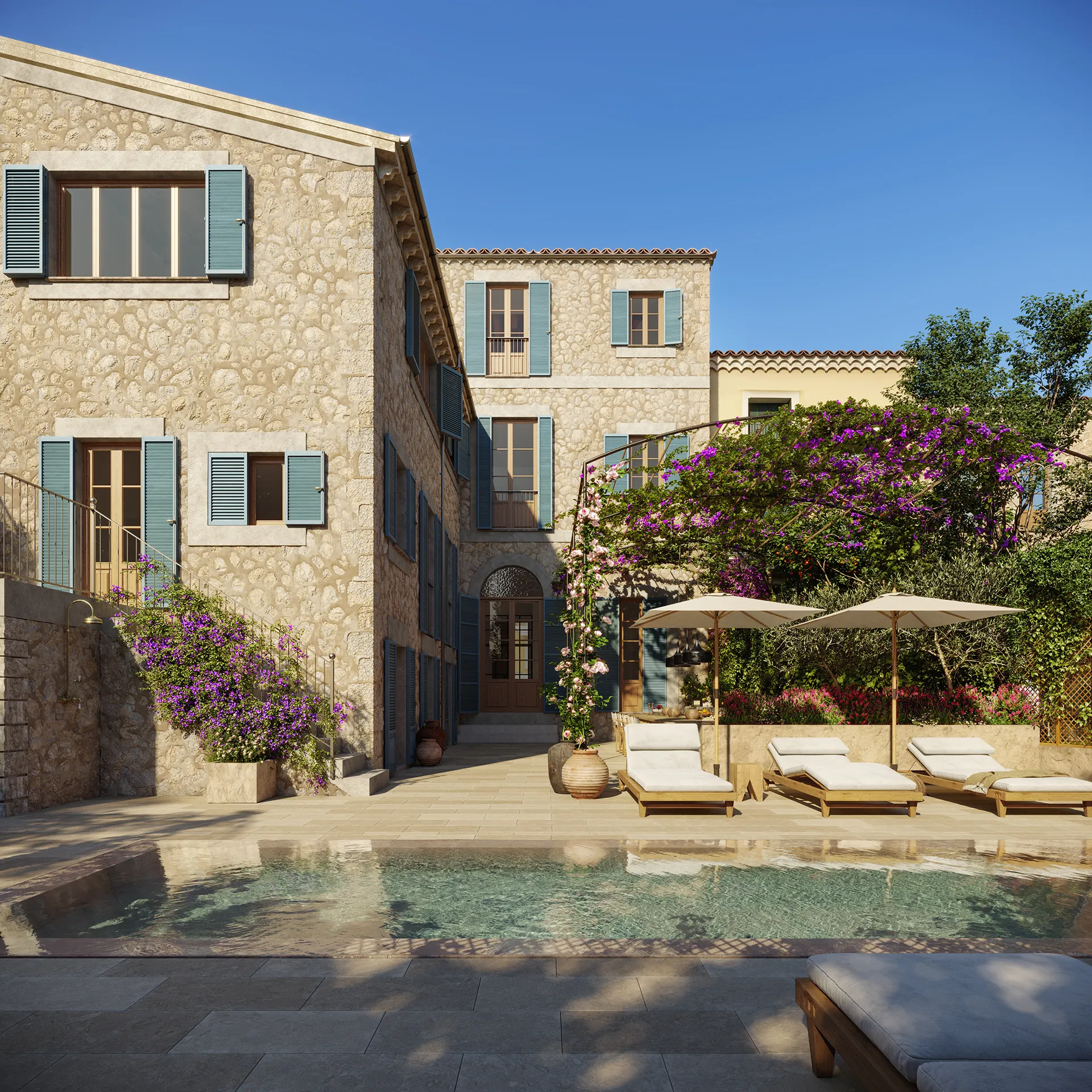 House Hotel Soller Mallorca Pool Architectural Rendering