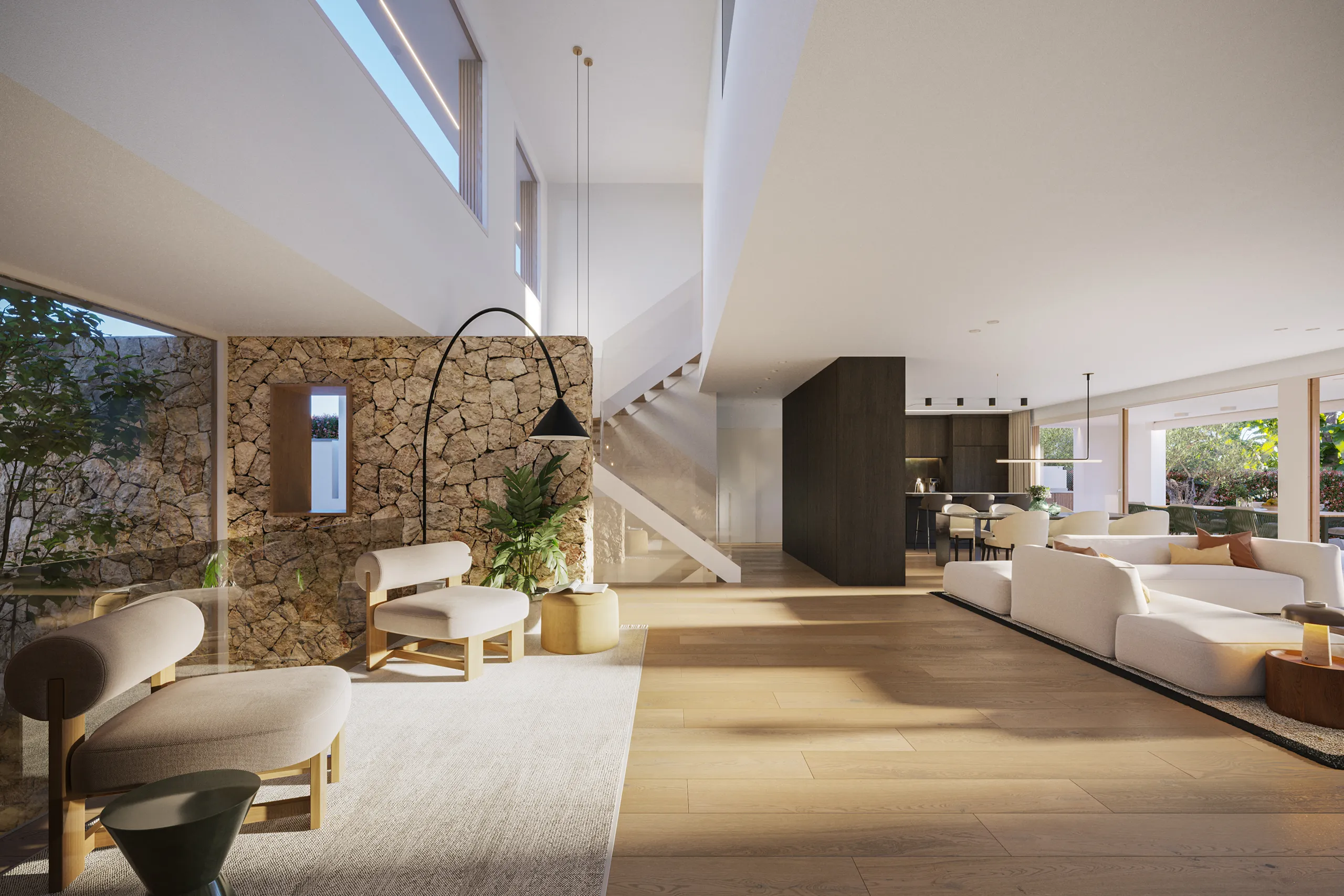 Casa Sitges Barcelona sala estar 3D Arquitectura