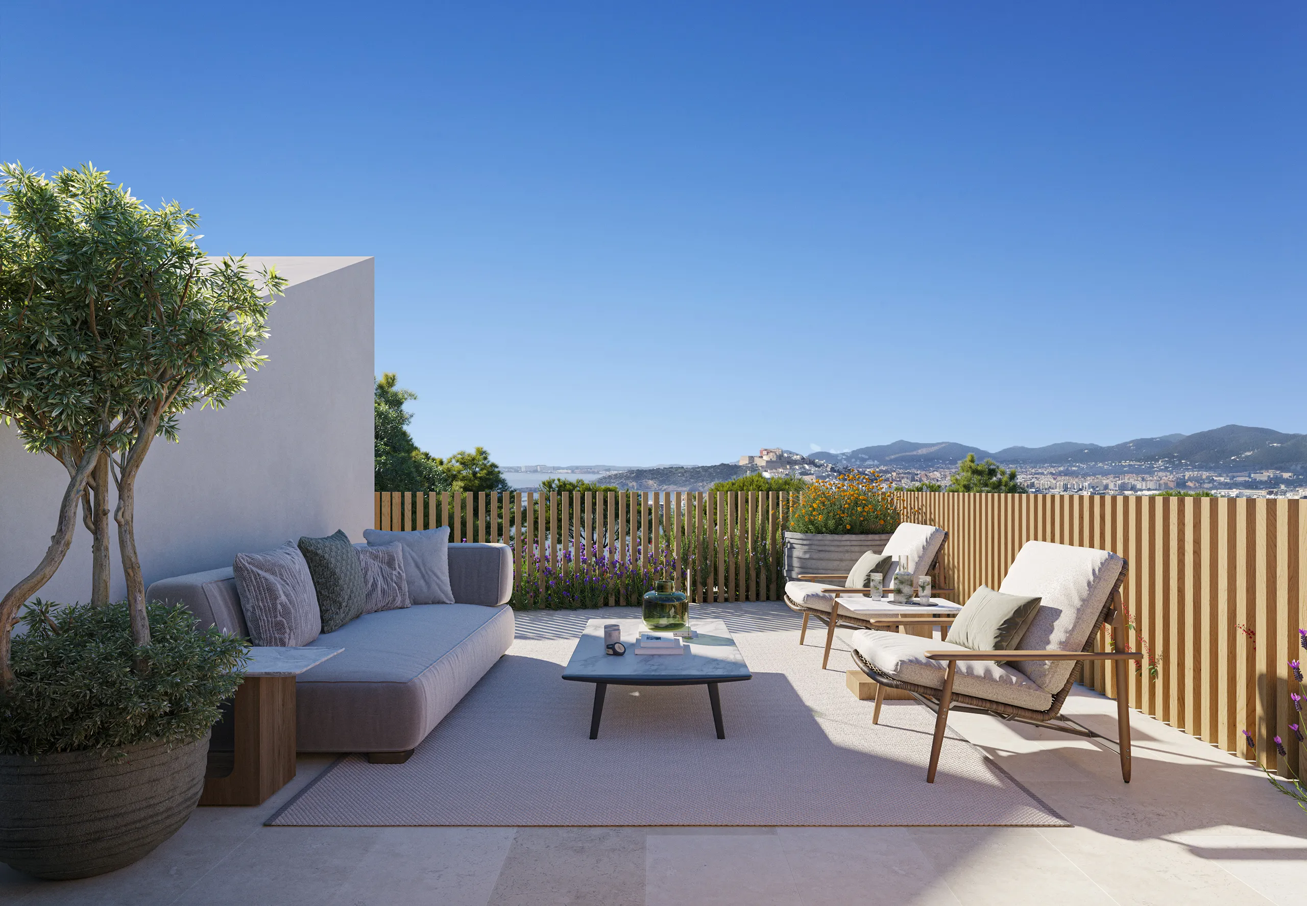 Villa Cap Martinet Ibiza terrace hyperrealistic cgi