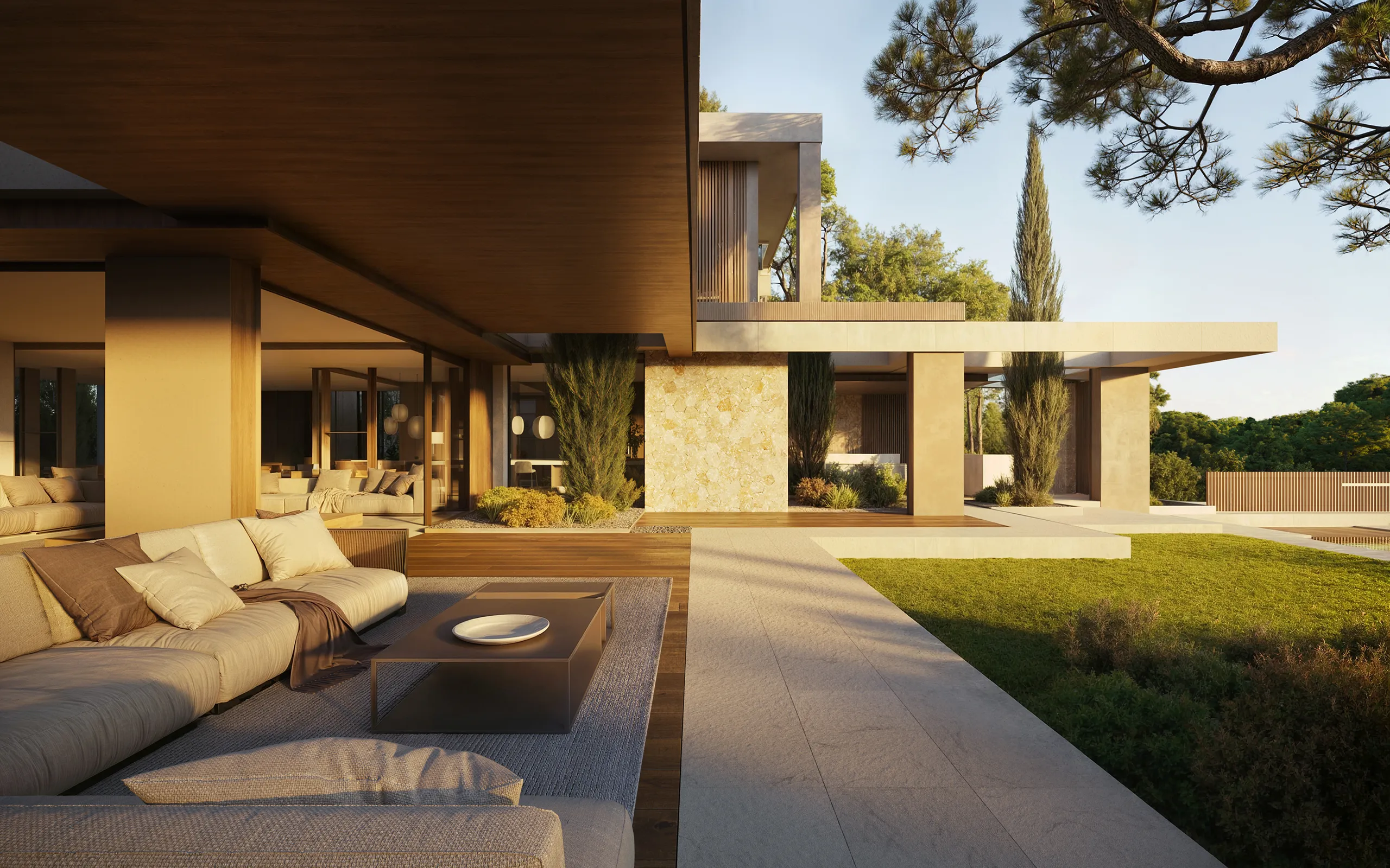 Villa Cala Falco Mallorca sala estar Render arquitectura