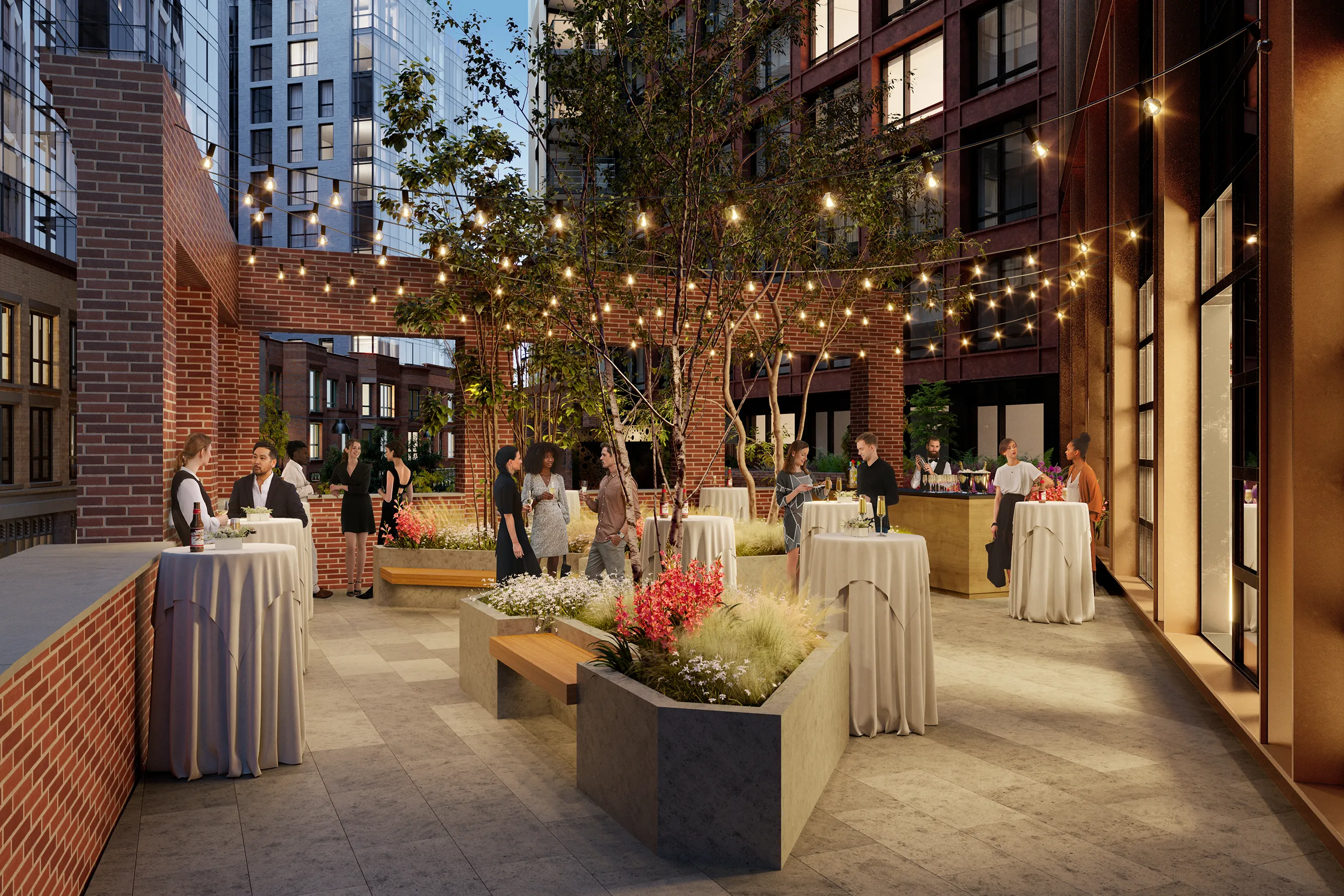 The Stacks Masterplan Washington Usa Restaurant Bar Photorealistic Rendering