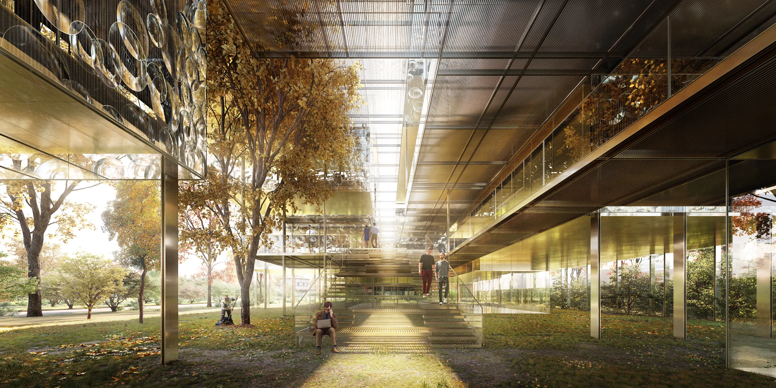 Sede Agbar Oficinas Centrales Barcelona Zonas comunes Arquitectura 3d