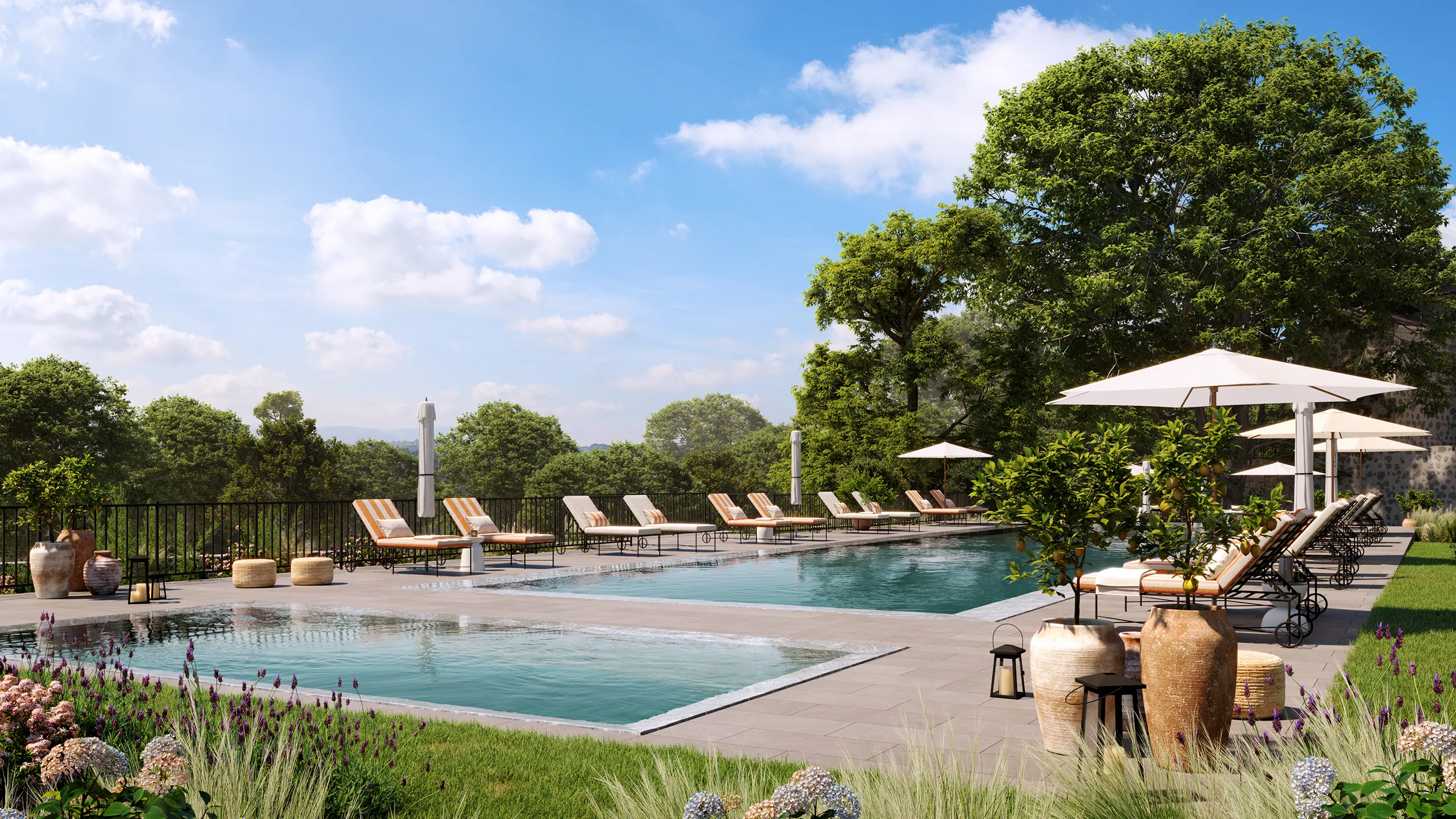 Hotel Couvent Mane Francia piscina render fotorrealista