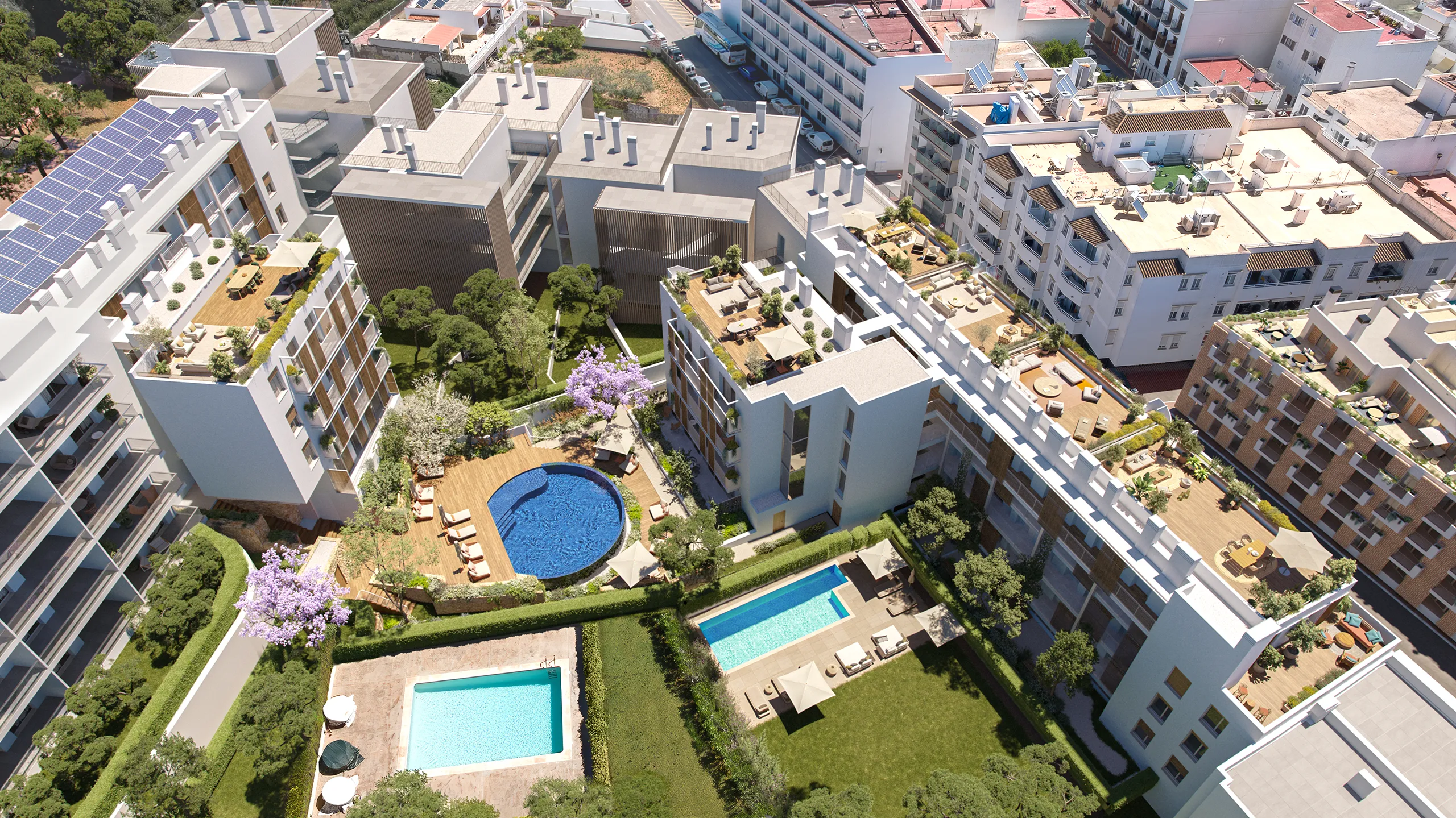 Eularia Apartments Santa Eulalia Ibiza Aerial view Architectural Virtual Tour