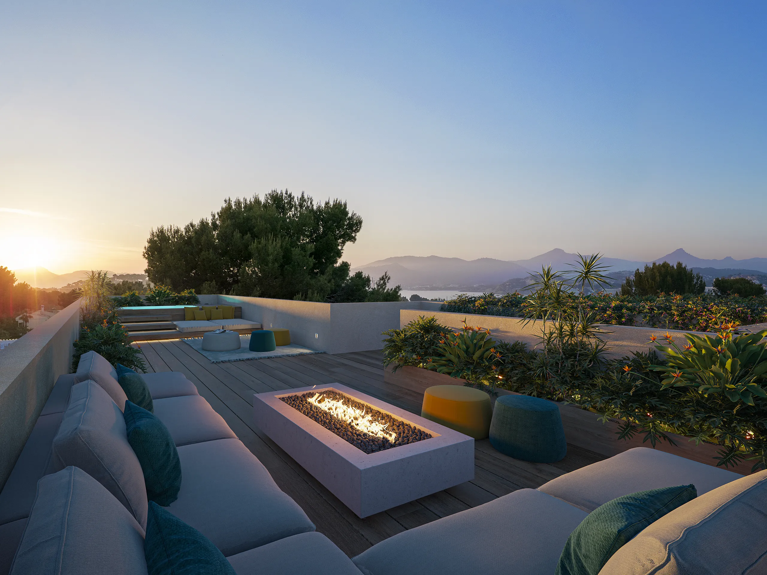 House Sta Ponca Mallorca Firepit Architectural Rendering