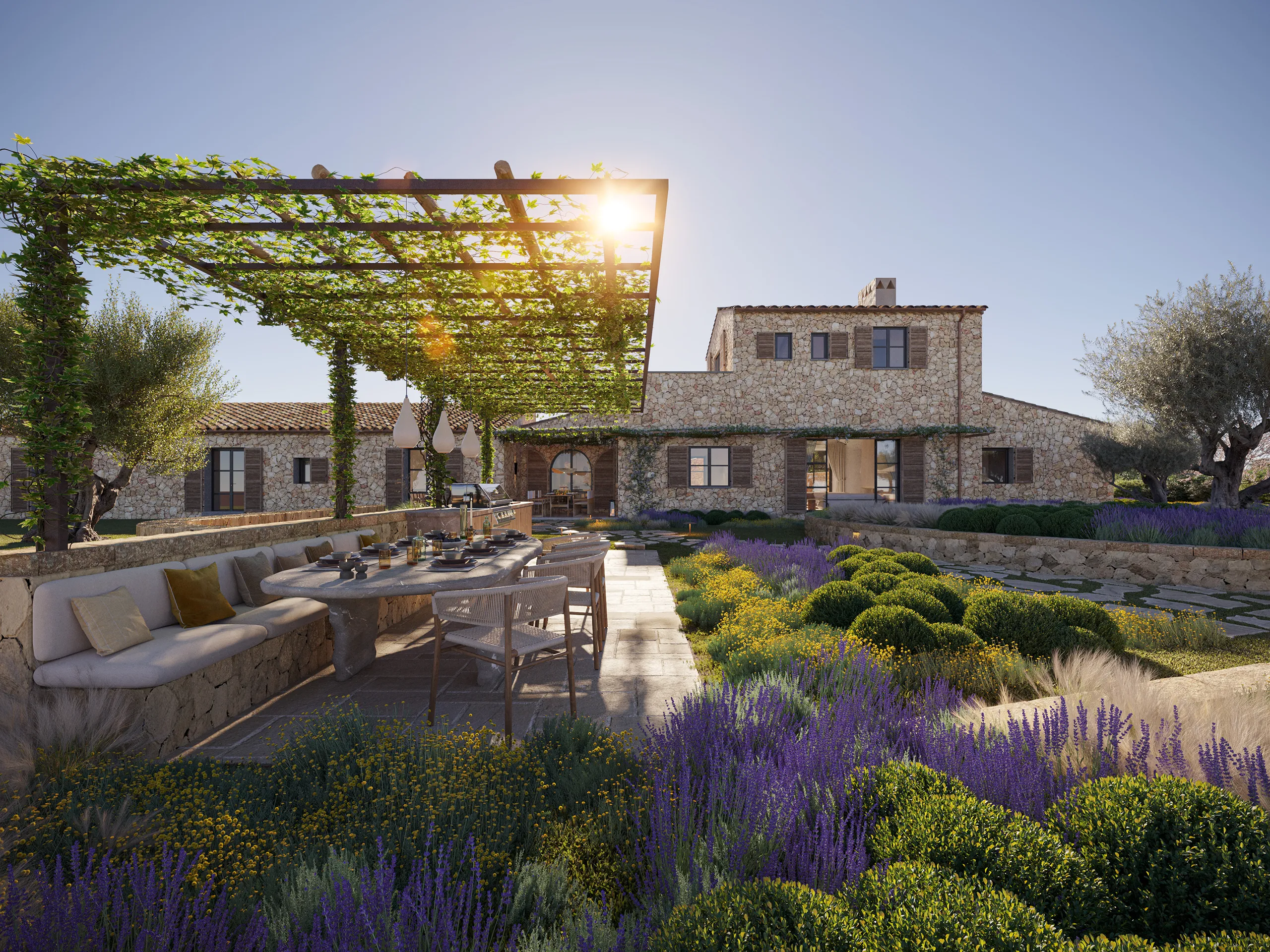 Finca Sta Maria Mallorca pergola render fotorrealista